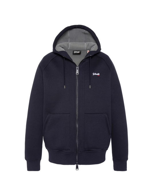Felpa con cappuccio e zip blu navy in Triplux