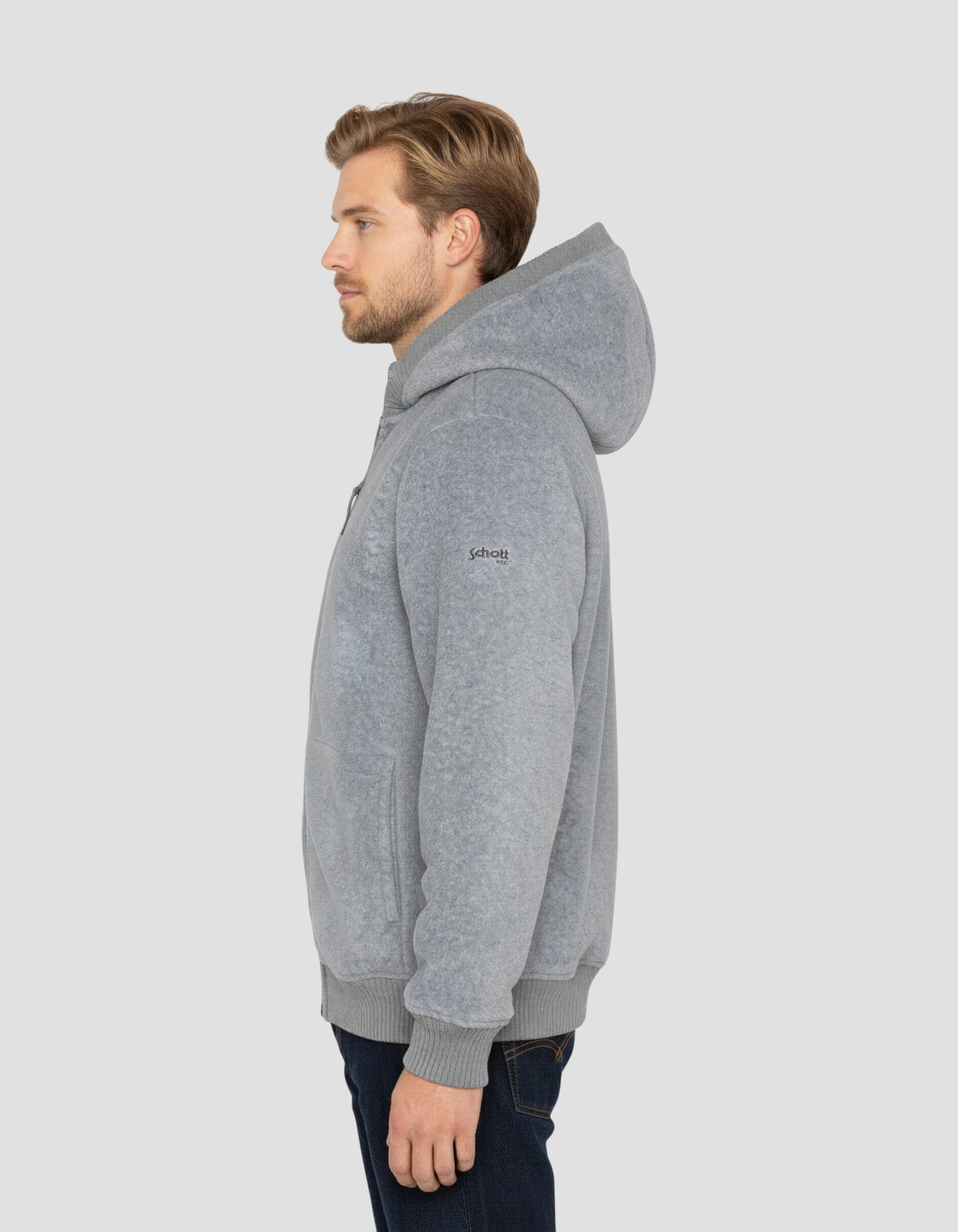 Sudadera con cremallera gris con capucha-3