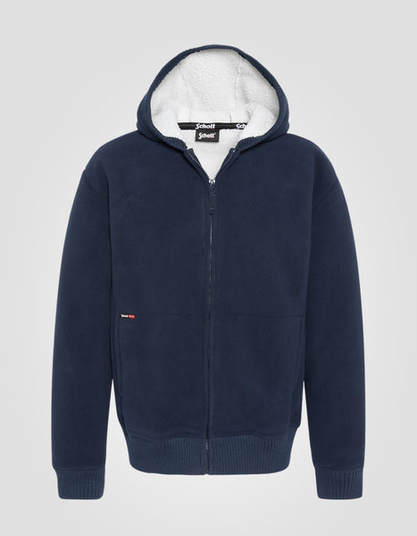Navy zipped polar sweatshirt for hooded - SW550 | Schott NYC®