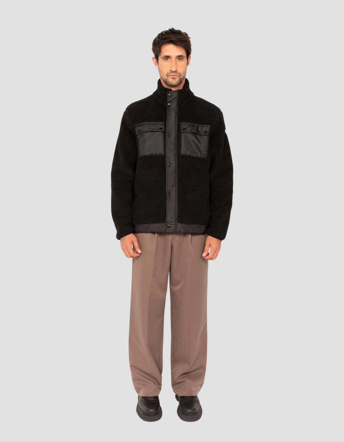 Sweatshirt sherpa bi-matière noir