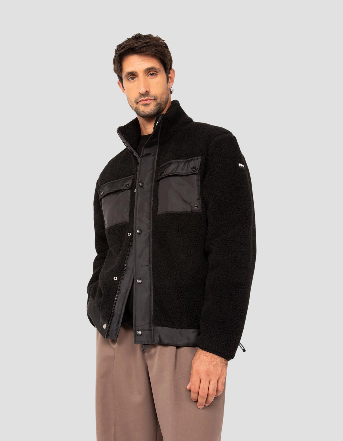 Sweatshirt sherpa bi-matière noir-3