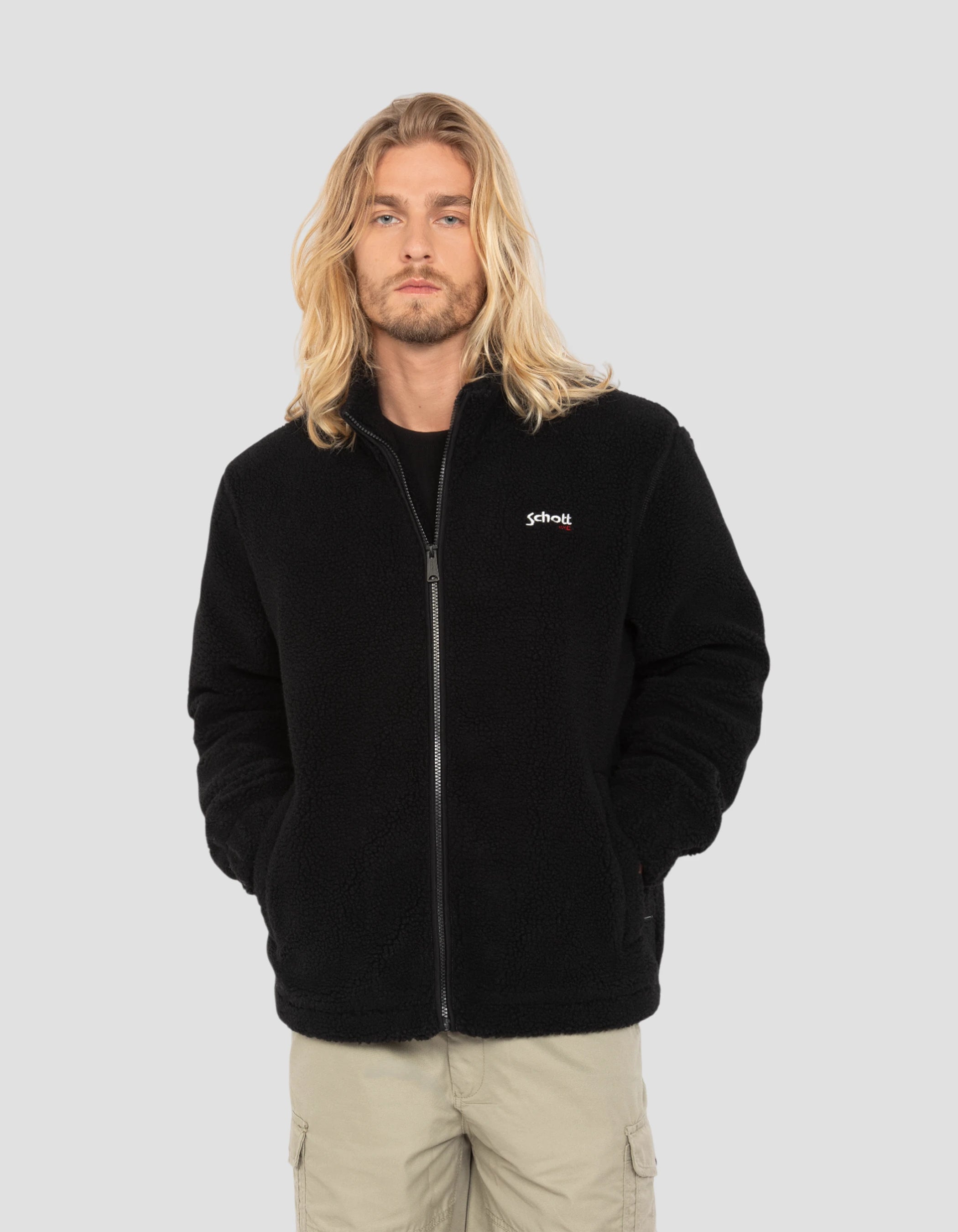 Giacca da sherpa con zip nero-3