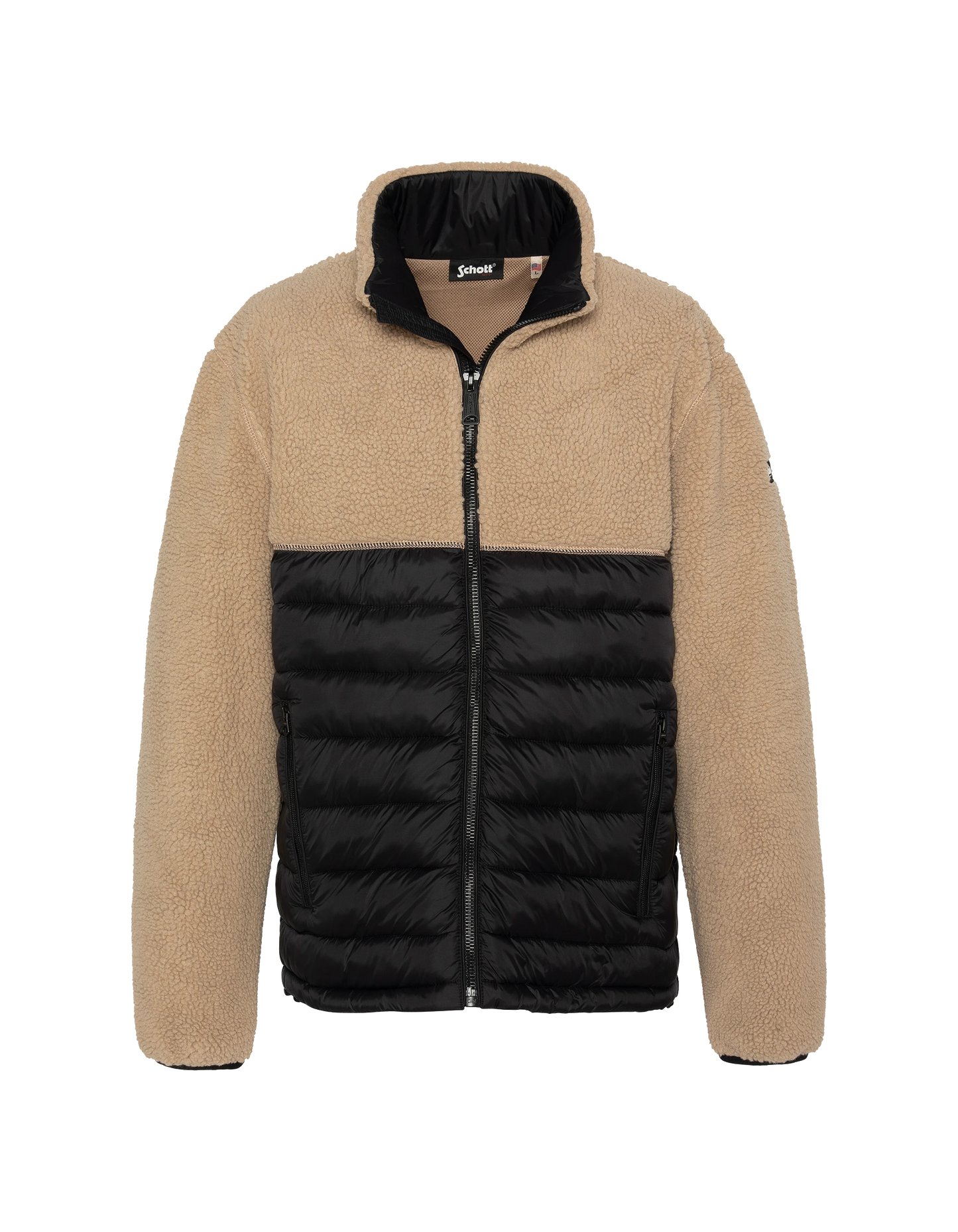 Veste beige et noire bi matière sherpa et nylon doudouné