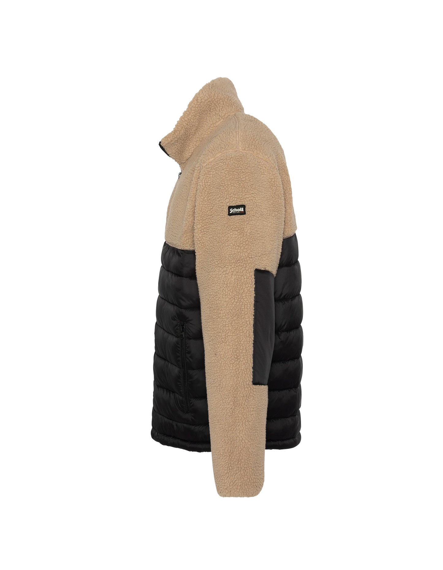 Veste beige et noire bi matière sherpa et nylon doudouné