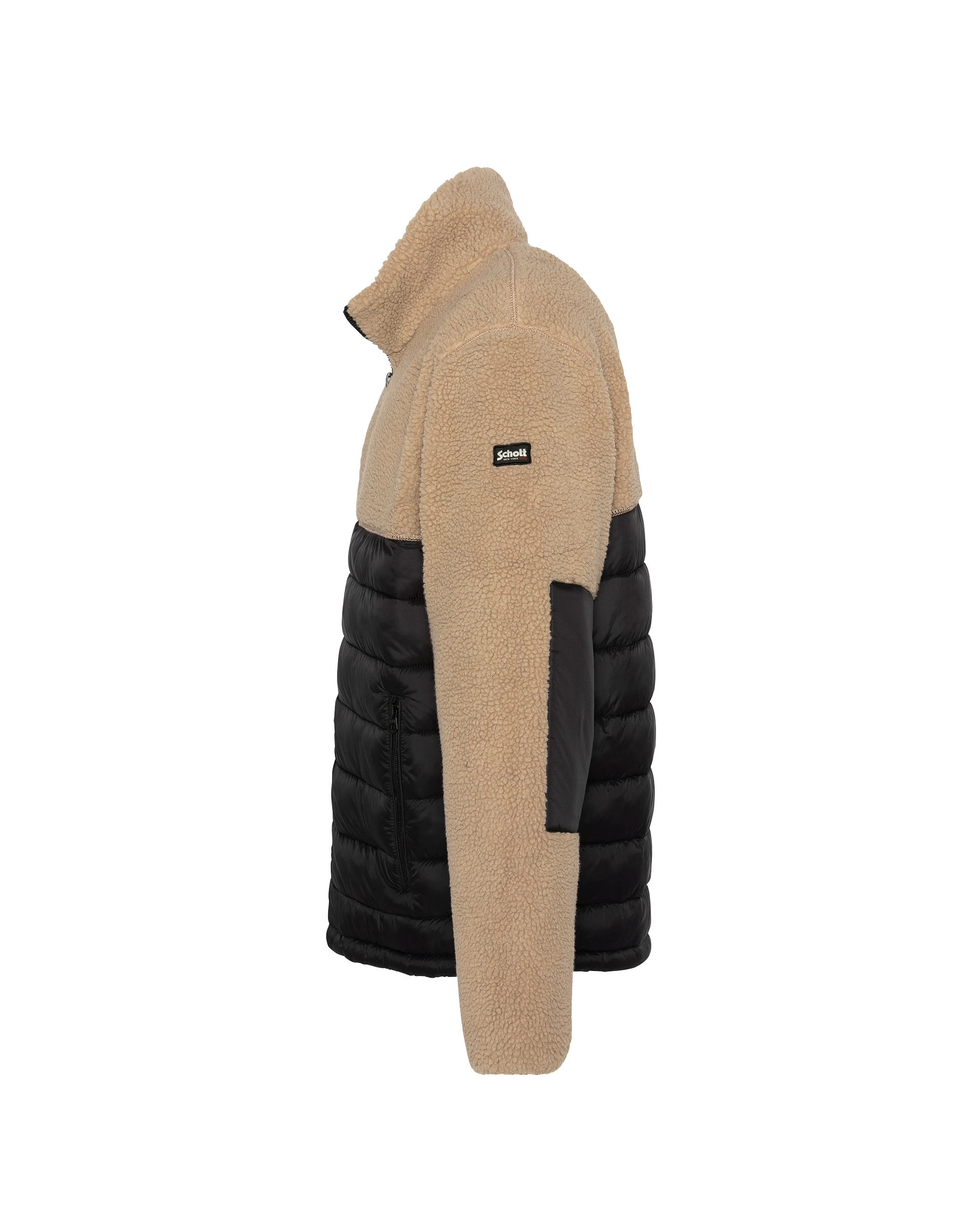 Veste beige et noire bi matière sherpa et nylon doudouné-3