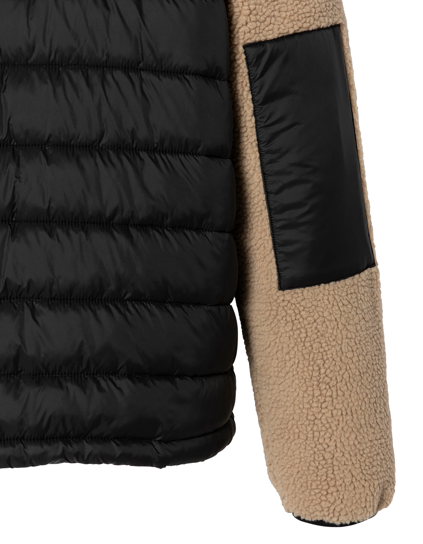 Veste beige et noire bi matière sherpa et nylon doudouné