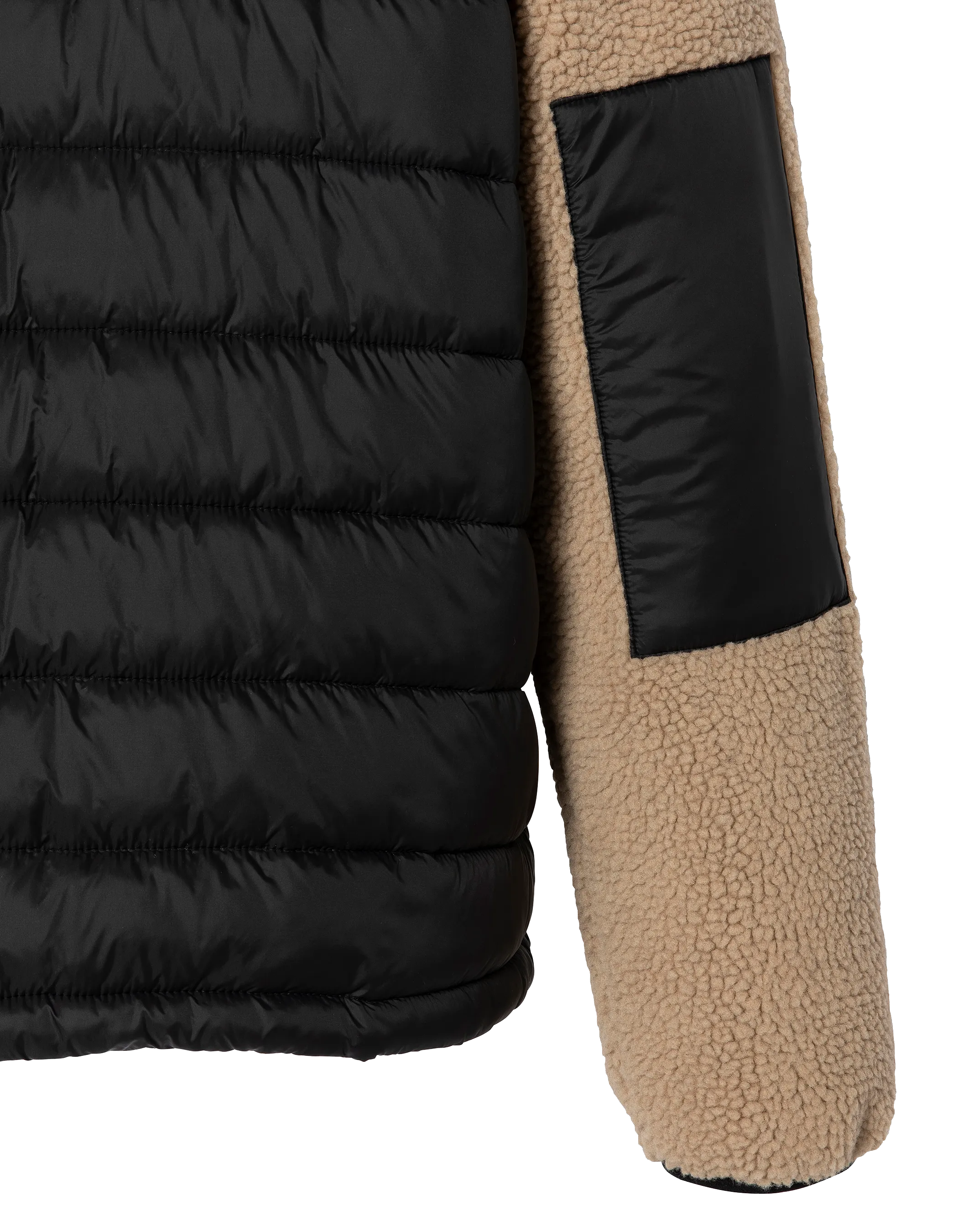 Veste beige et noire bi matière sherpa et nylon doudouné-4