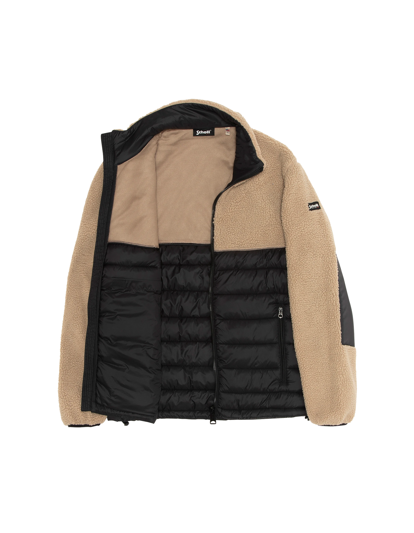 Veste beige et noire bi matière sherpa et nylon doudouné