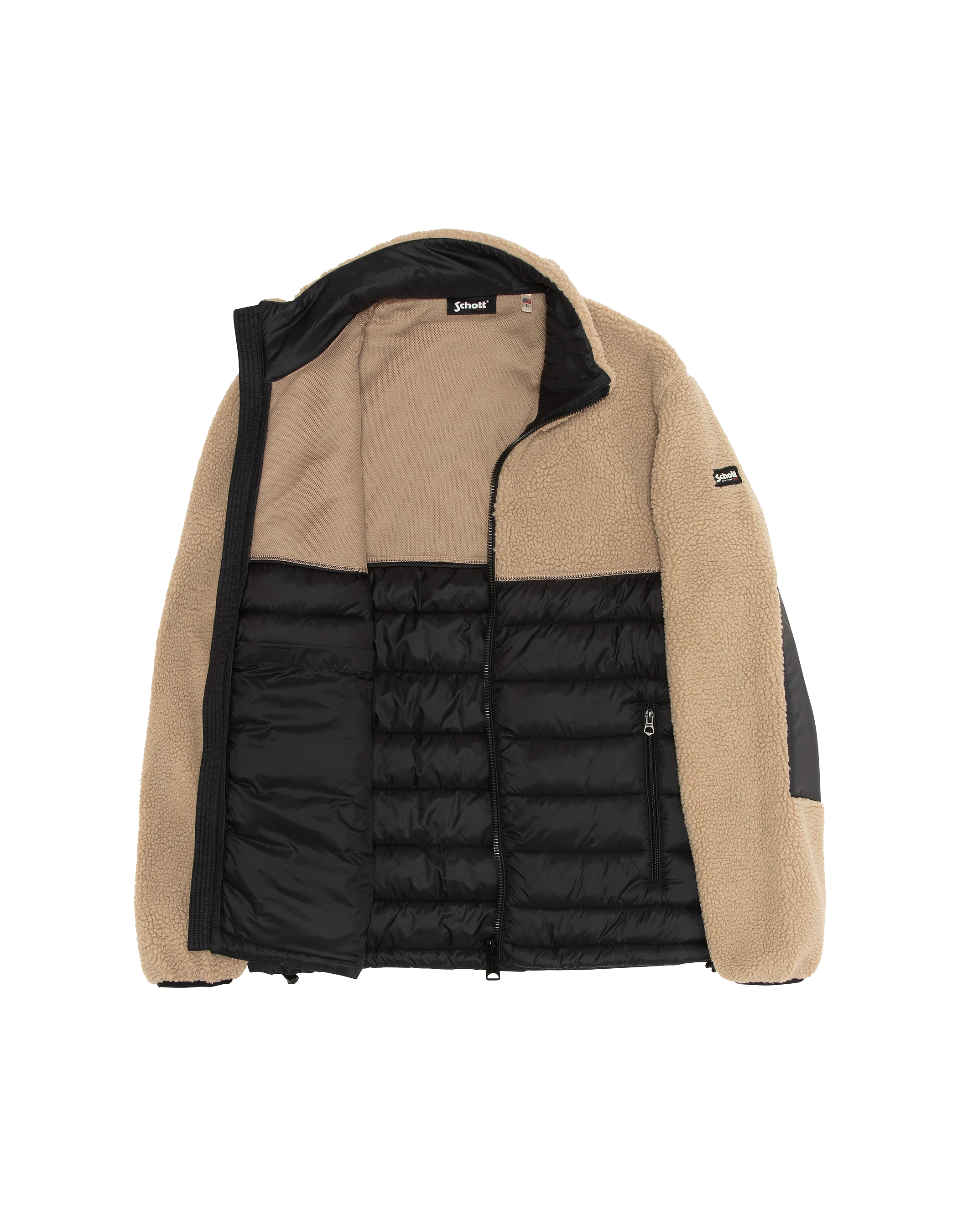 Veste beige et noire bi matière sherpa et nylon doudouné-5