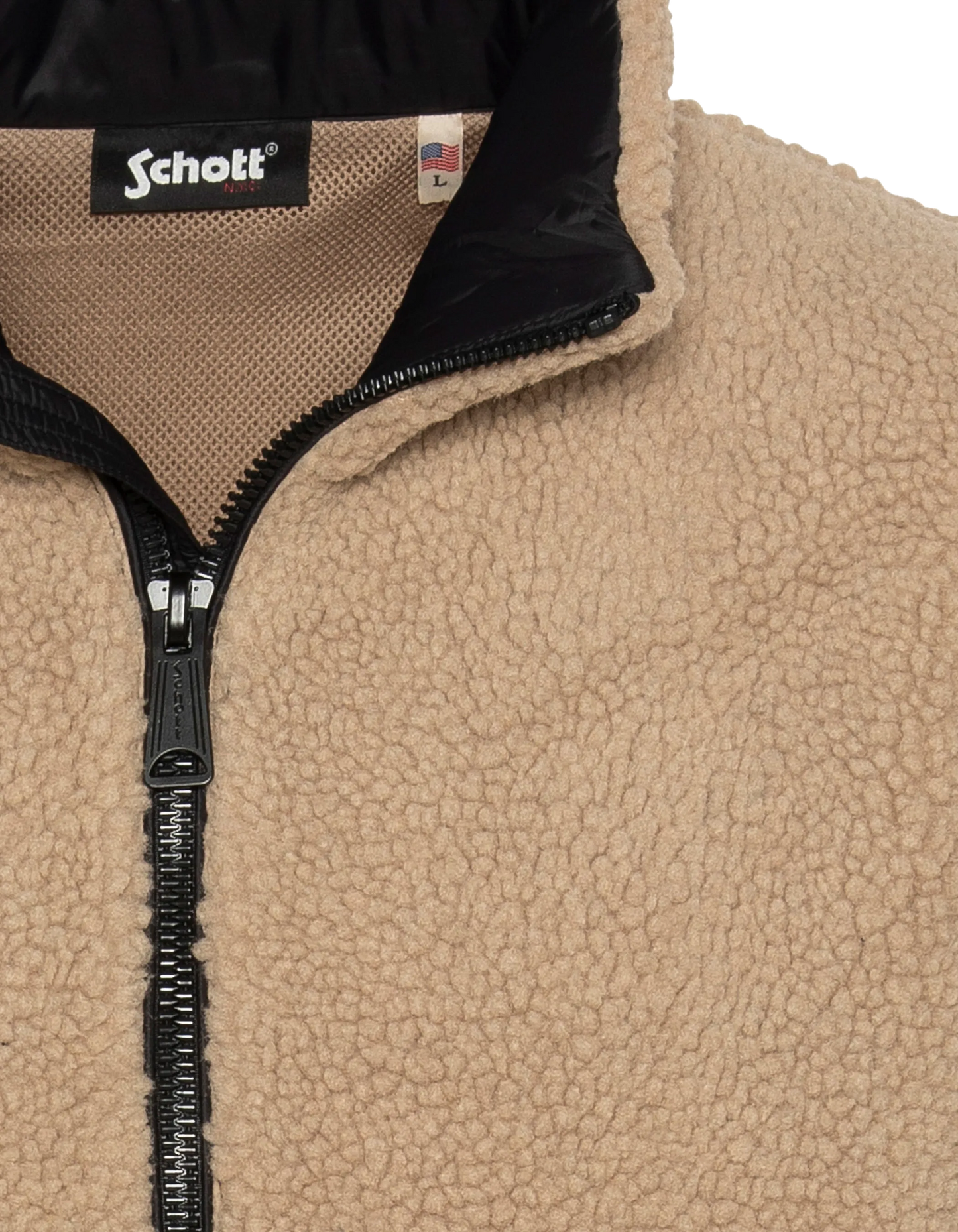 Veste beige et noire bi matière sherpa et nylon doudouné