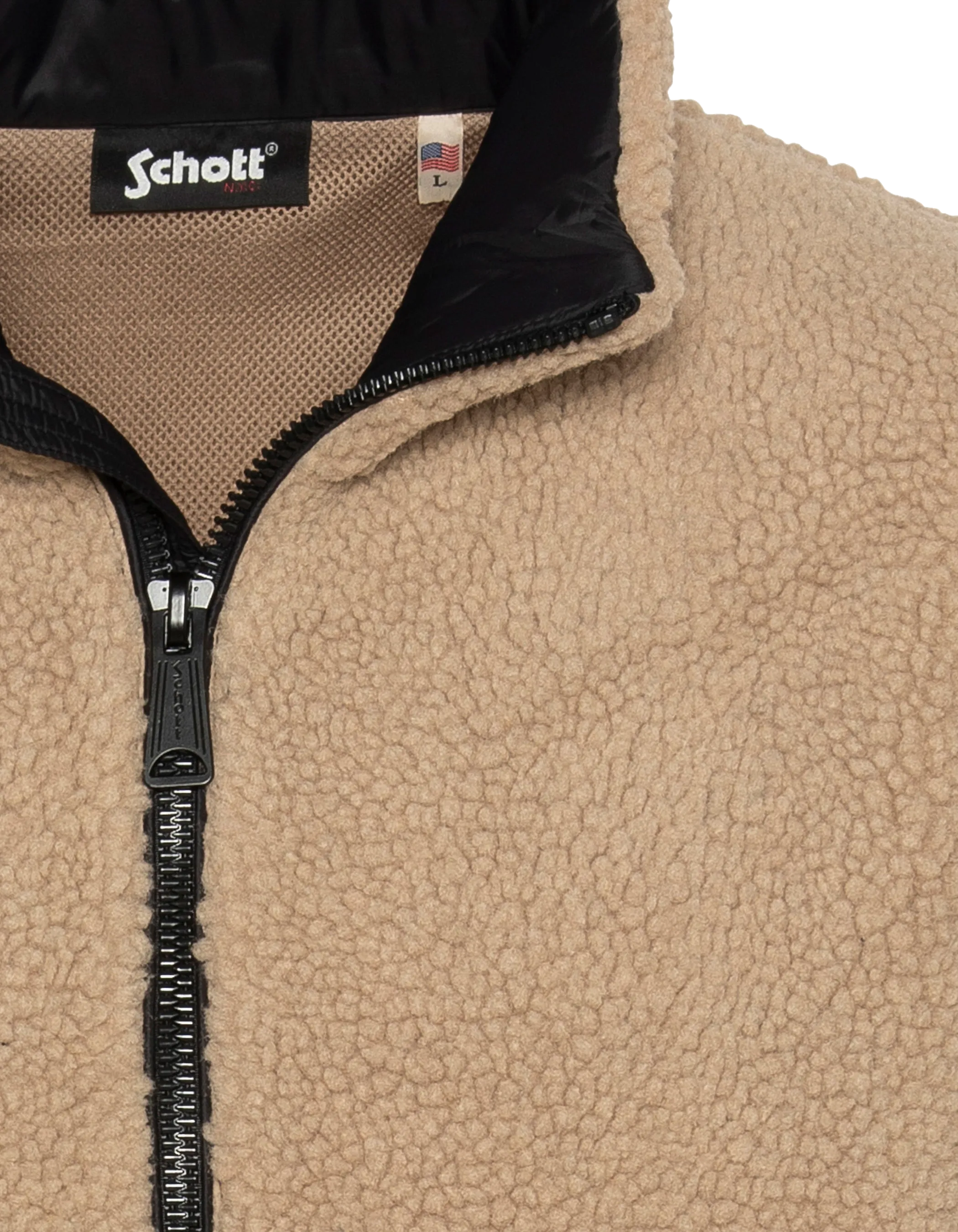 Veste beige et noire bi matière sherpa et nylon doudouné-6