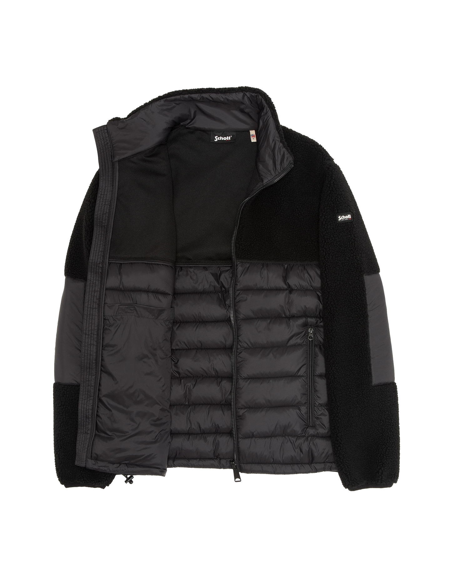 Veste noire bi matière sherpa et nylon doudouné