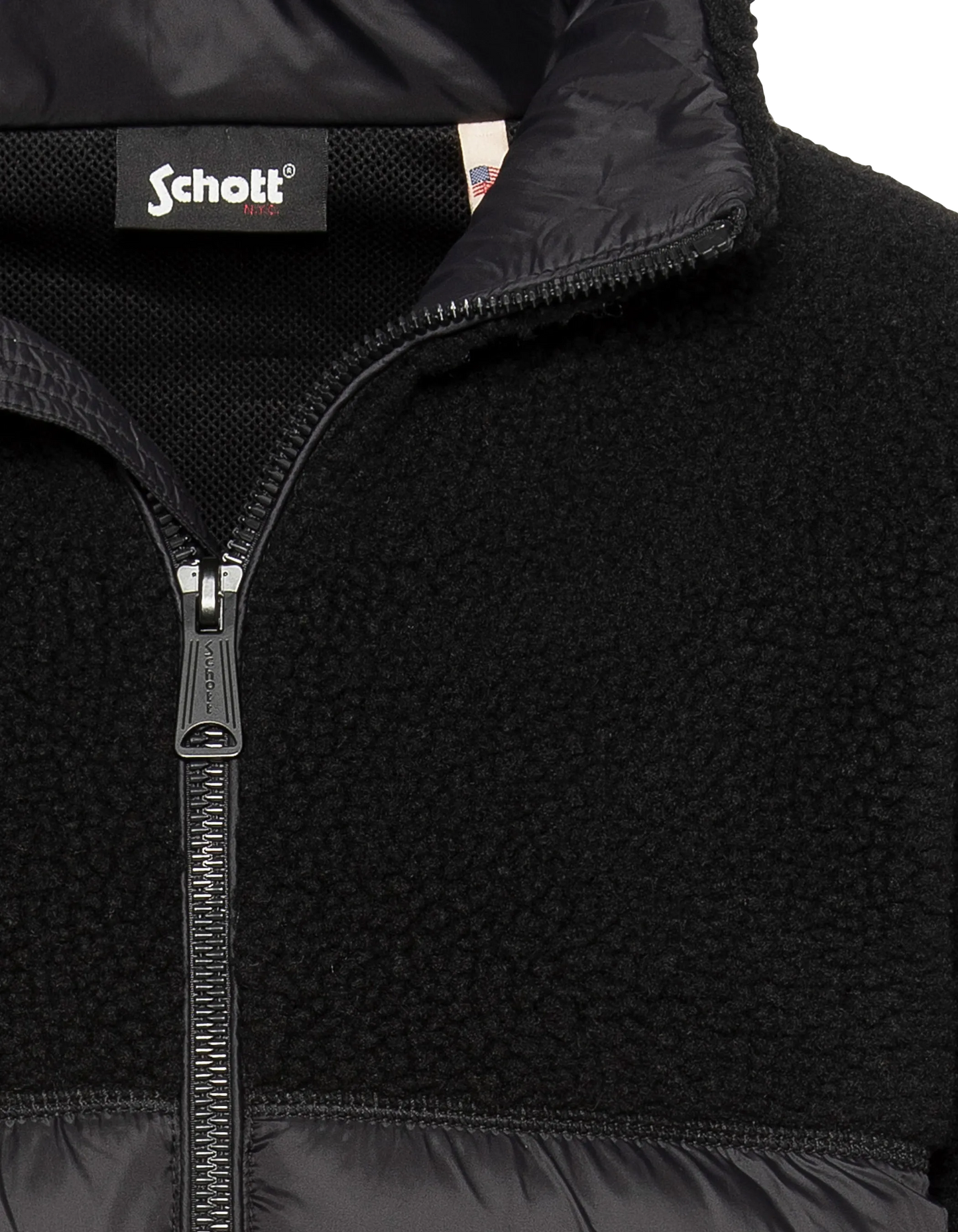 Veste noire bi matière sherpa et nylon doudouné