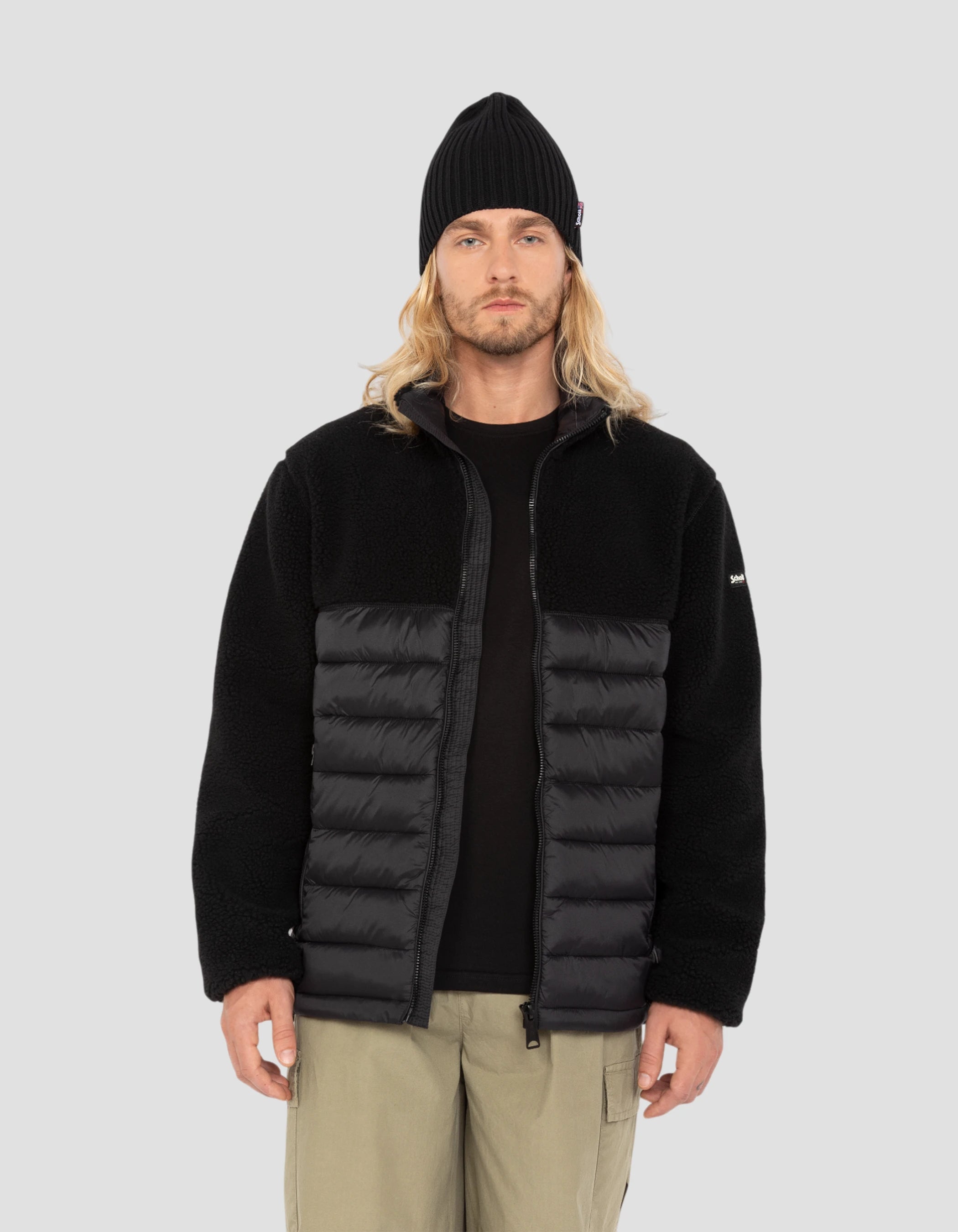 Veste noire bi matière sherpa et nylon doudouné-4