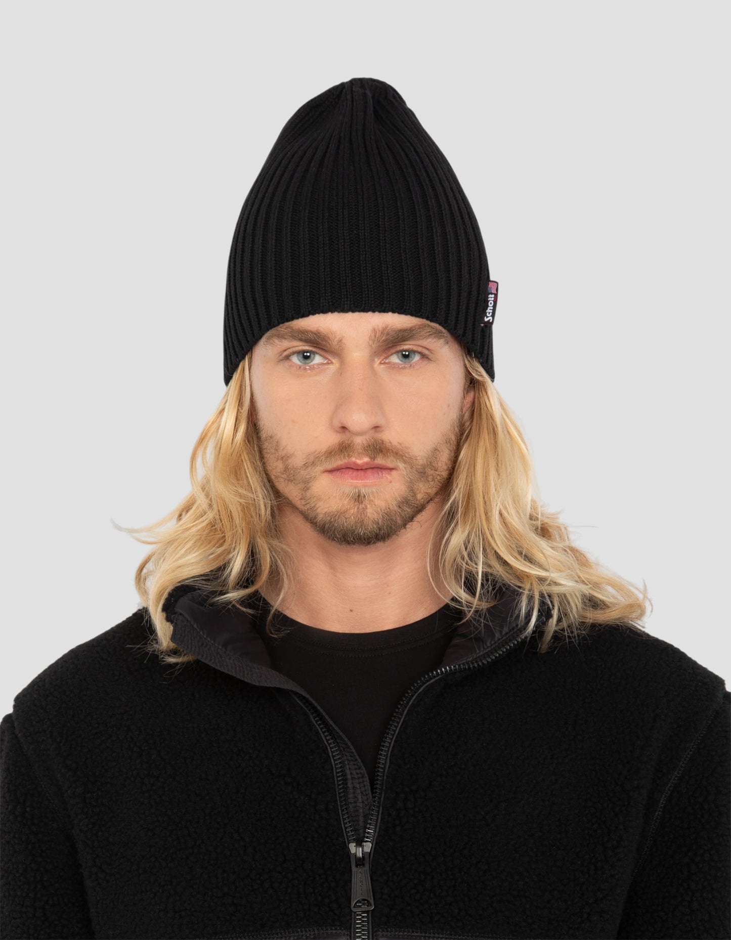 Veste noire bi matière sherpa et nylon doudouné