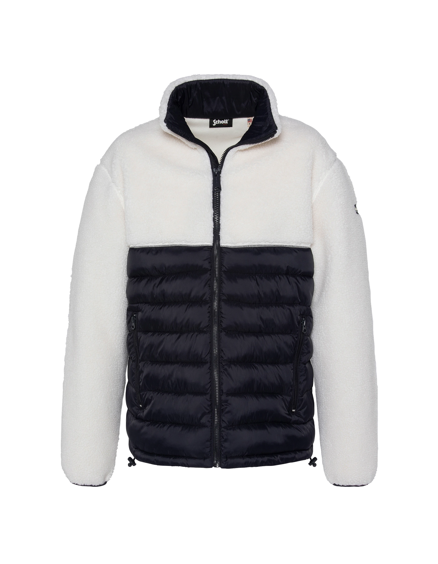 Veste blance cassé et bleu marine bi matière sherpa et nylon doudouné