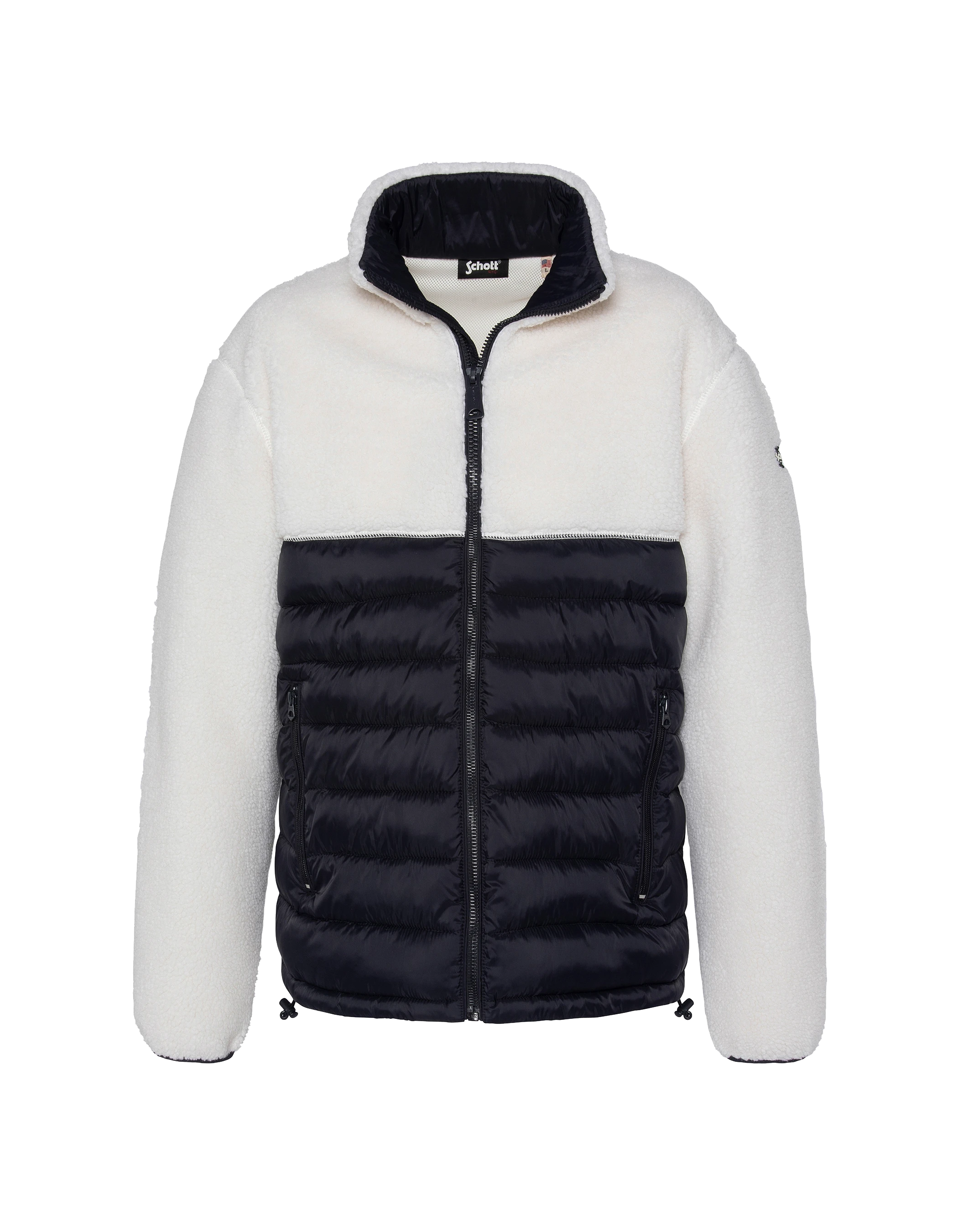 Veste blance cassé et bleu marine bi matière sherpa et nylon doudouné-2
