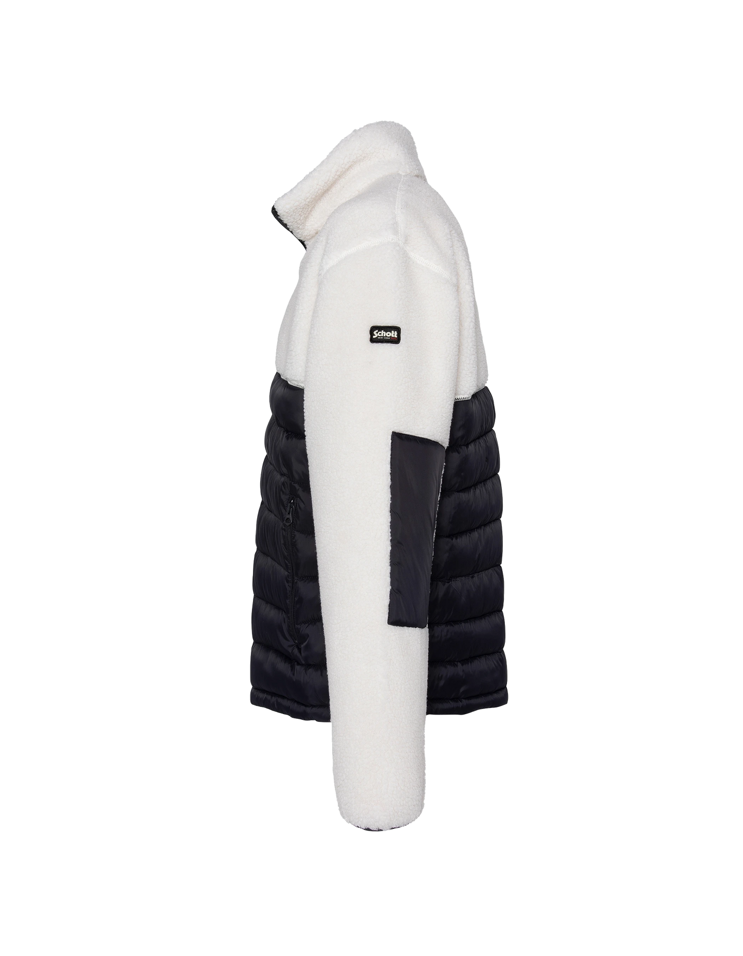 Veste blance cassé et bleu marine bi matière sherpa et nylon doudouné