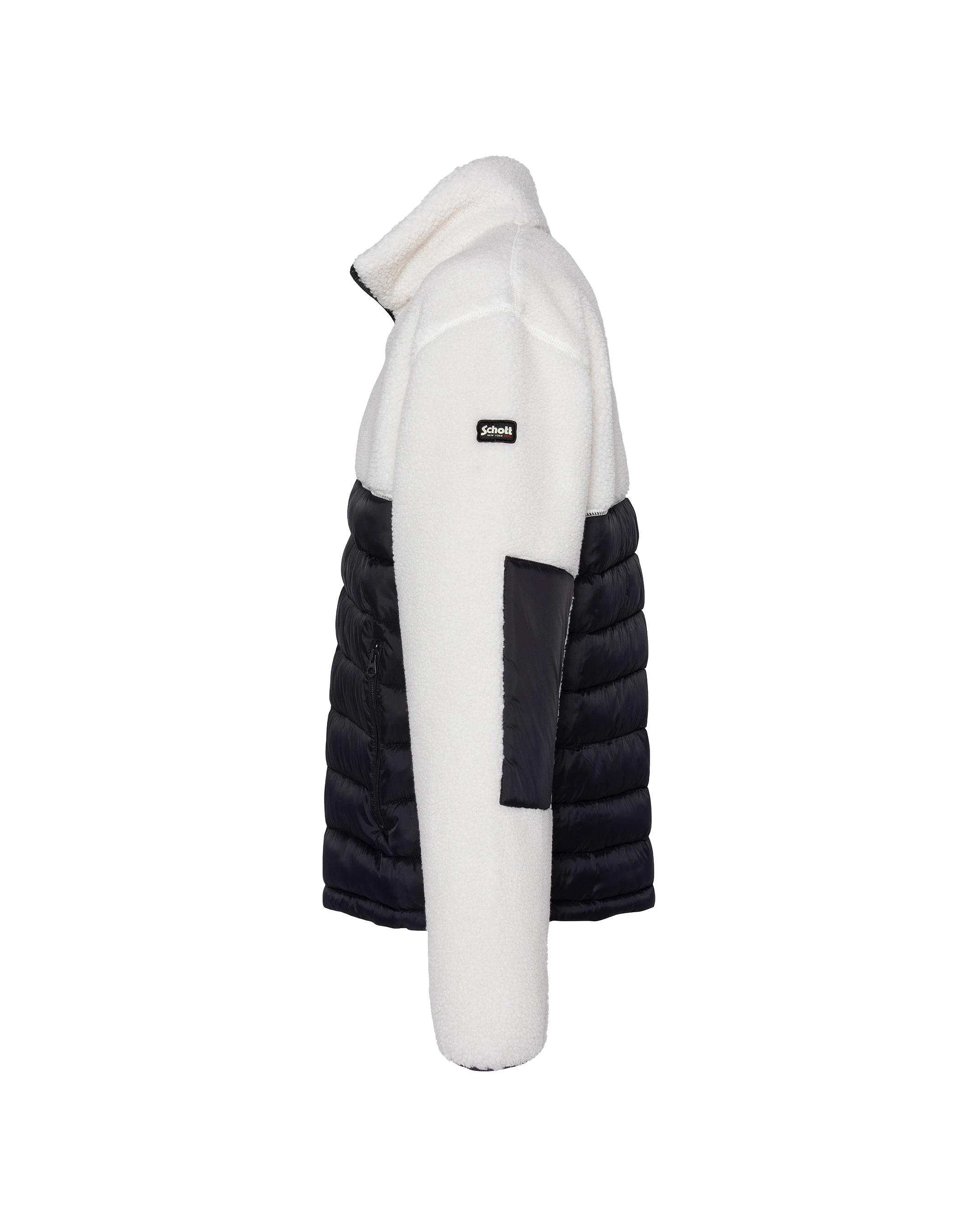 Veste blance cassé et bleu marine bi matière sherpa et nylon doudouné-7