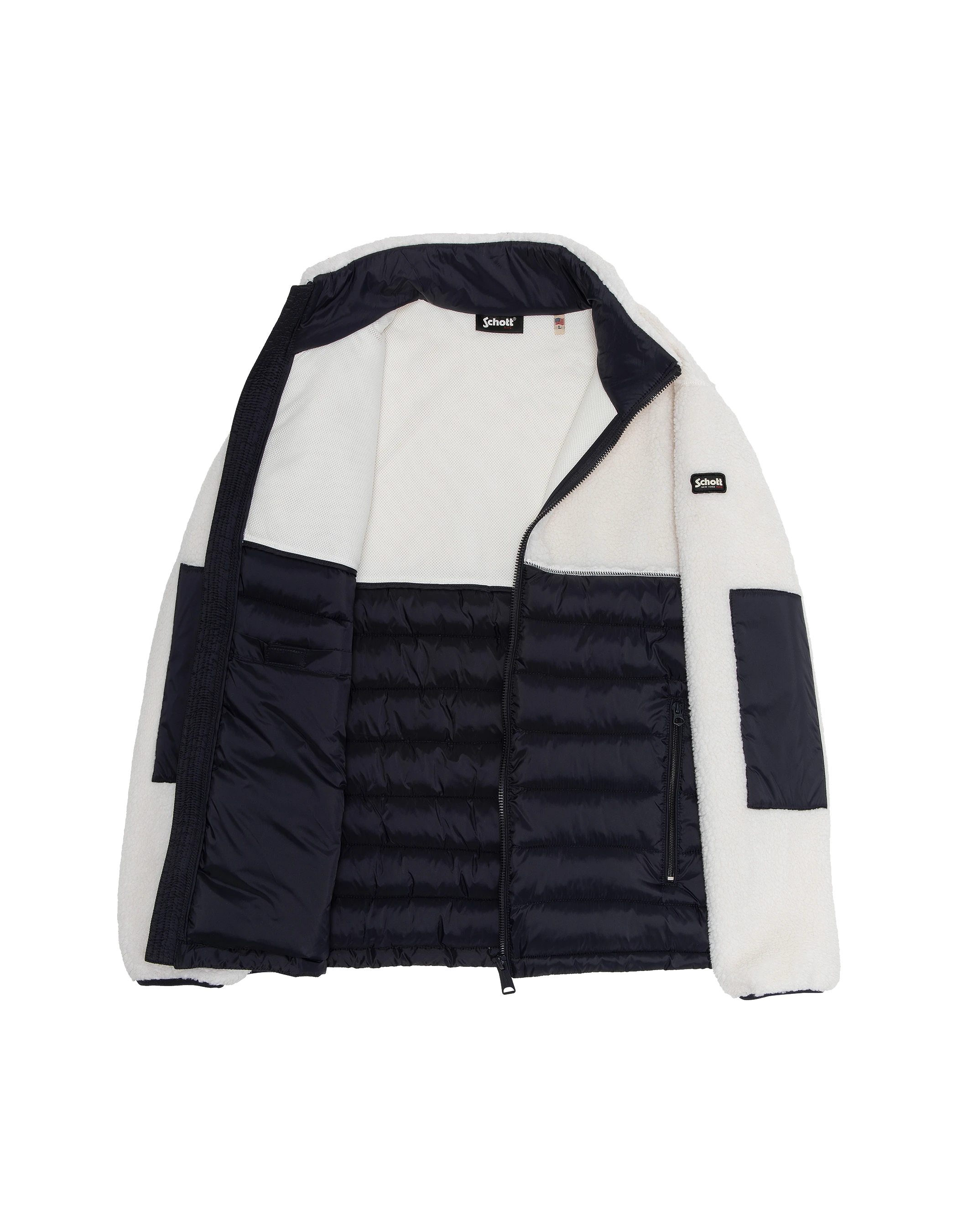 Veste blance cassé et bleu marine bi matière sherpa et nylon doudouné-9