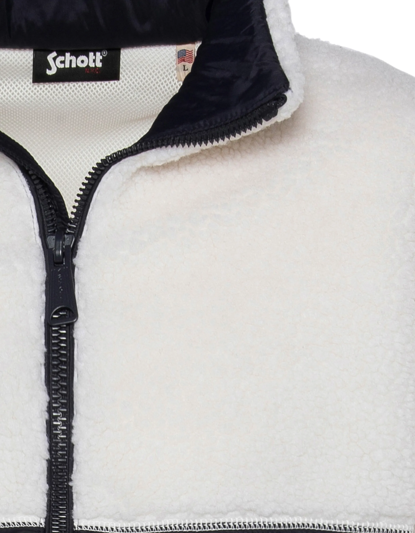 Veste blance cassé et bleu marine bi matière sherpa et nylon doudouné