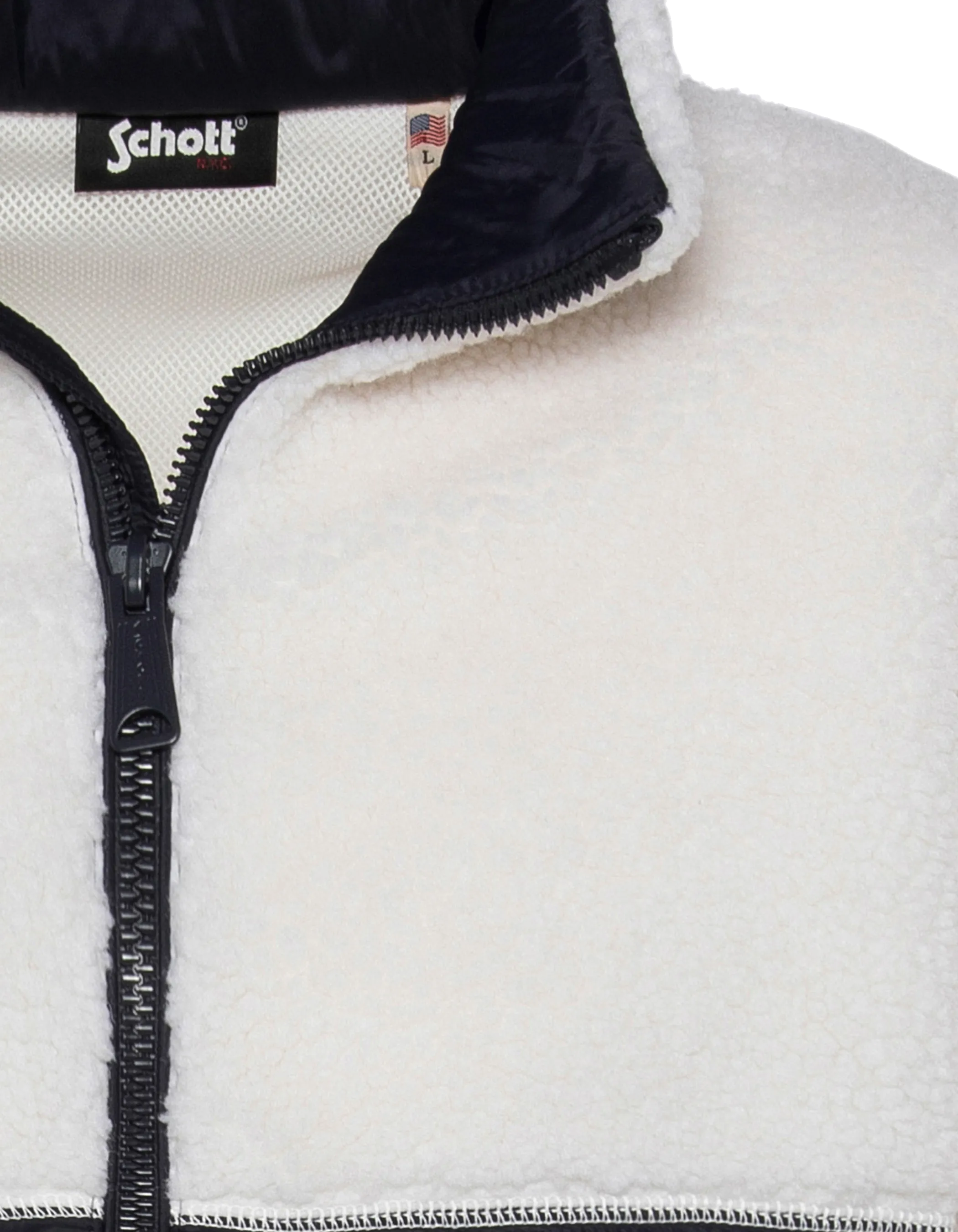 Veste blance cassé et bleu marine bi matière sherpa et nylon doudouné-10