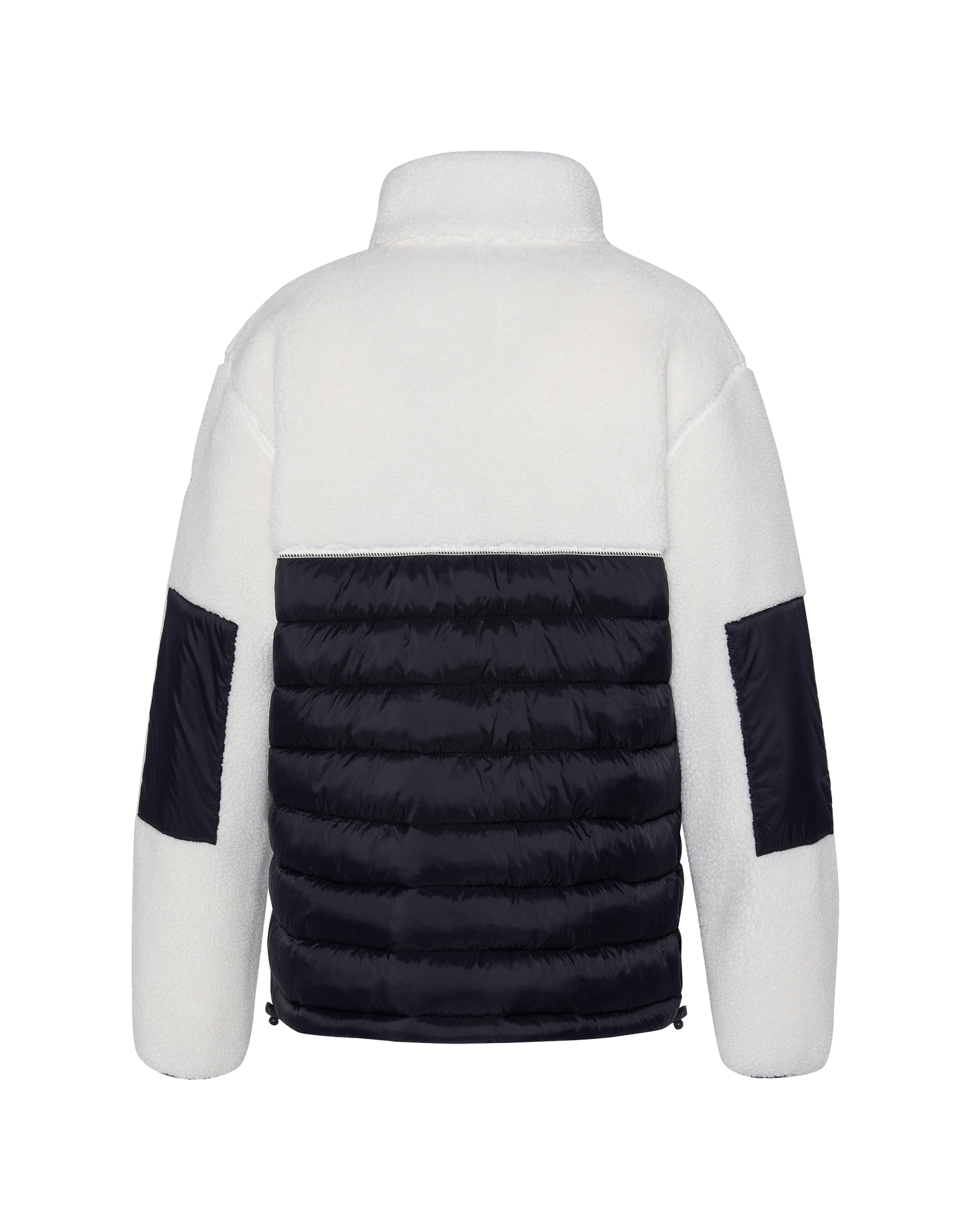 Veste blance cassé et bleu marine bi matière sherpa et nylon doudouné