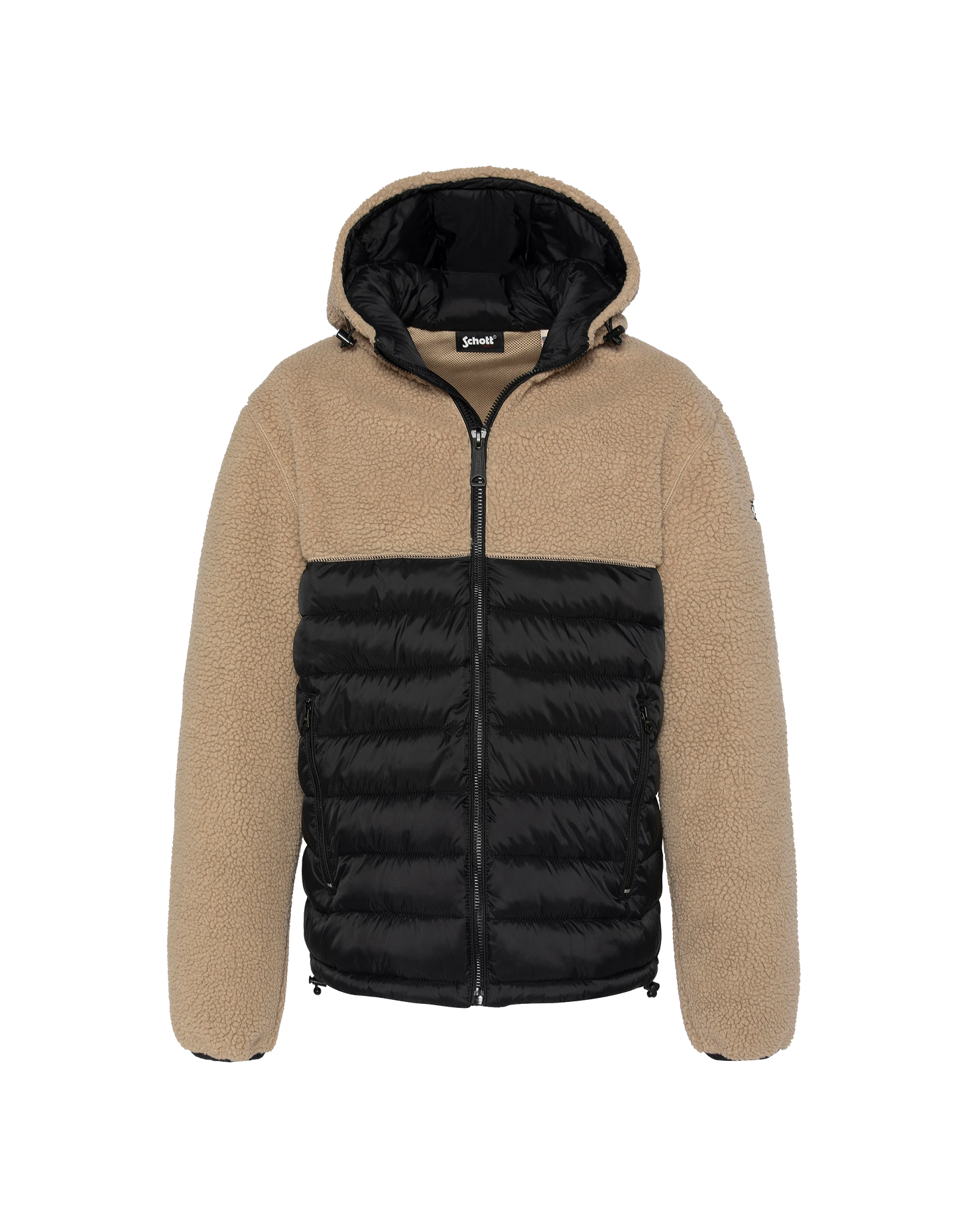 Giacca con cappuccio beige e con cappuccio nero Materiale Sherpa e Nylon coccolone