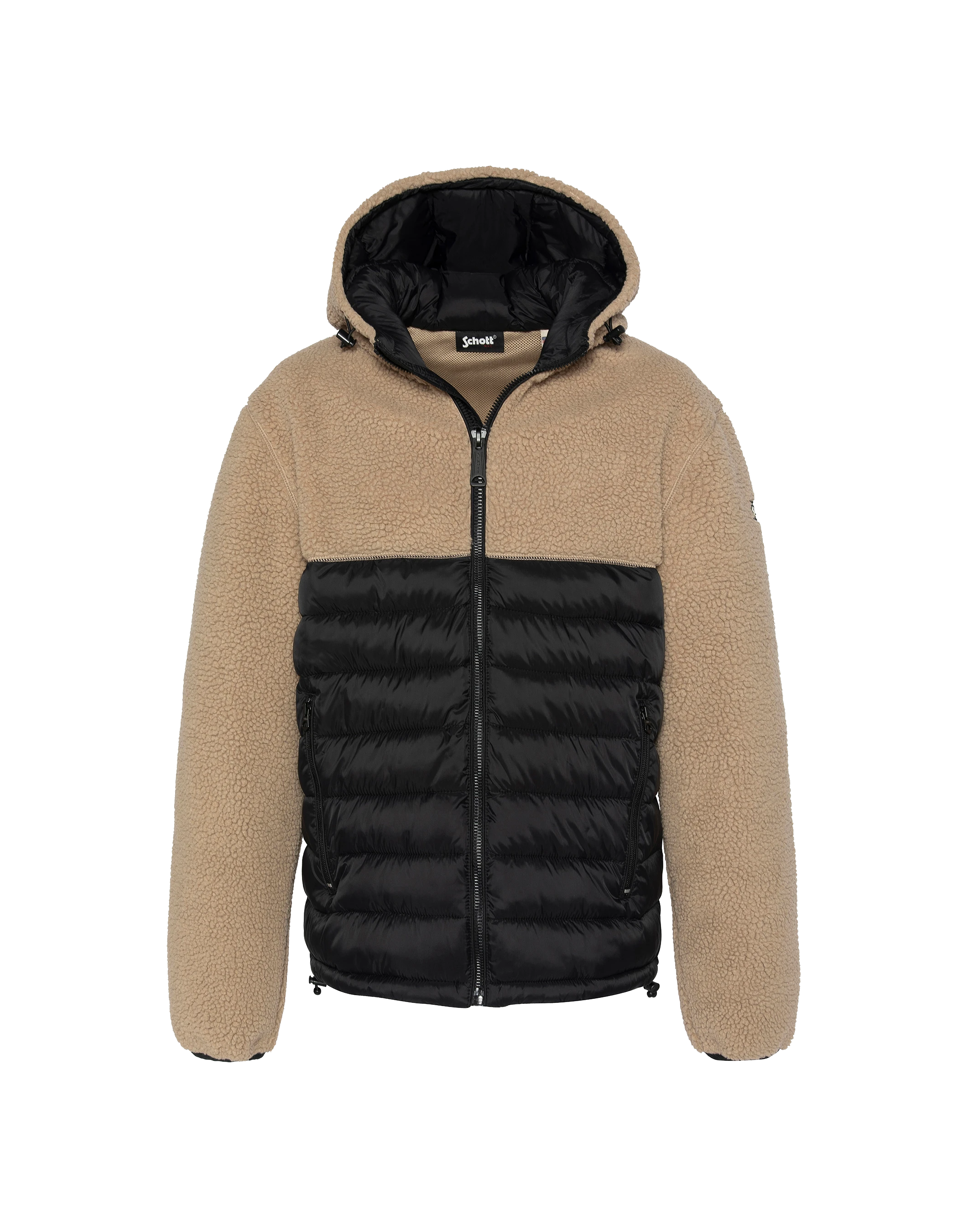 Giacca con cappuccio beige e con cappuccio nero Materiale Sherpa e Nylon coccolone-2