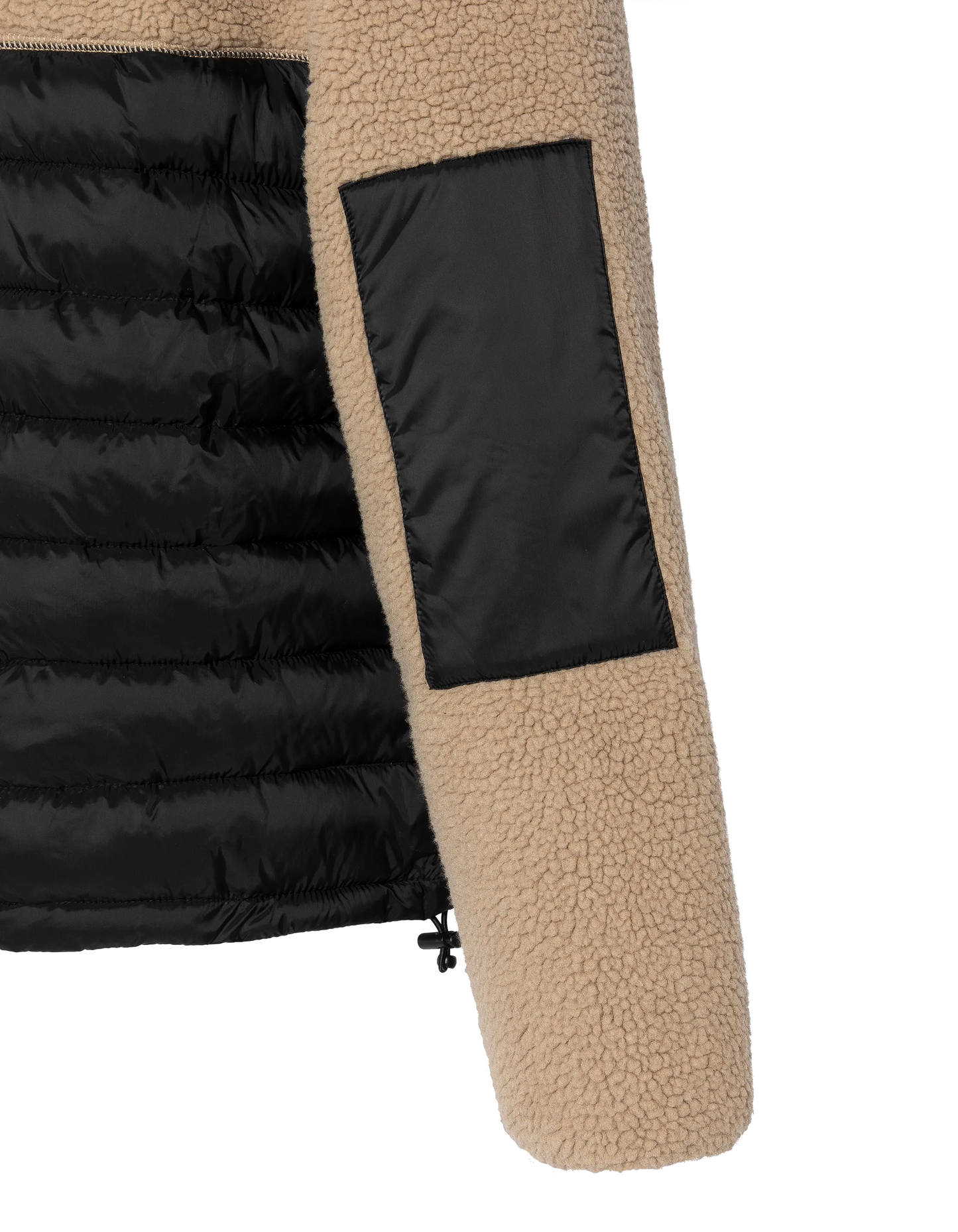 Giacca con cappuccio beige e con cappuccio nero Materiale Sherpa e Nylon coccolone