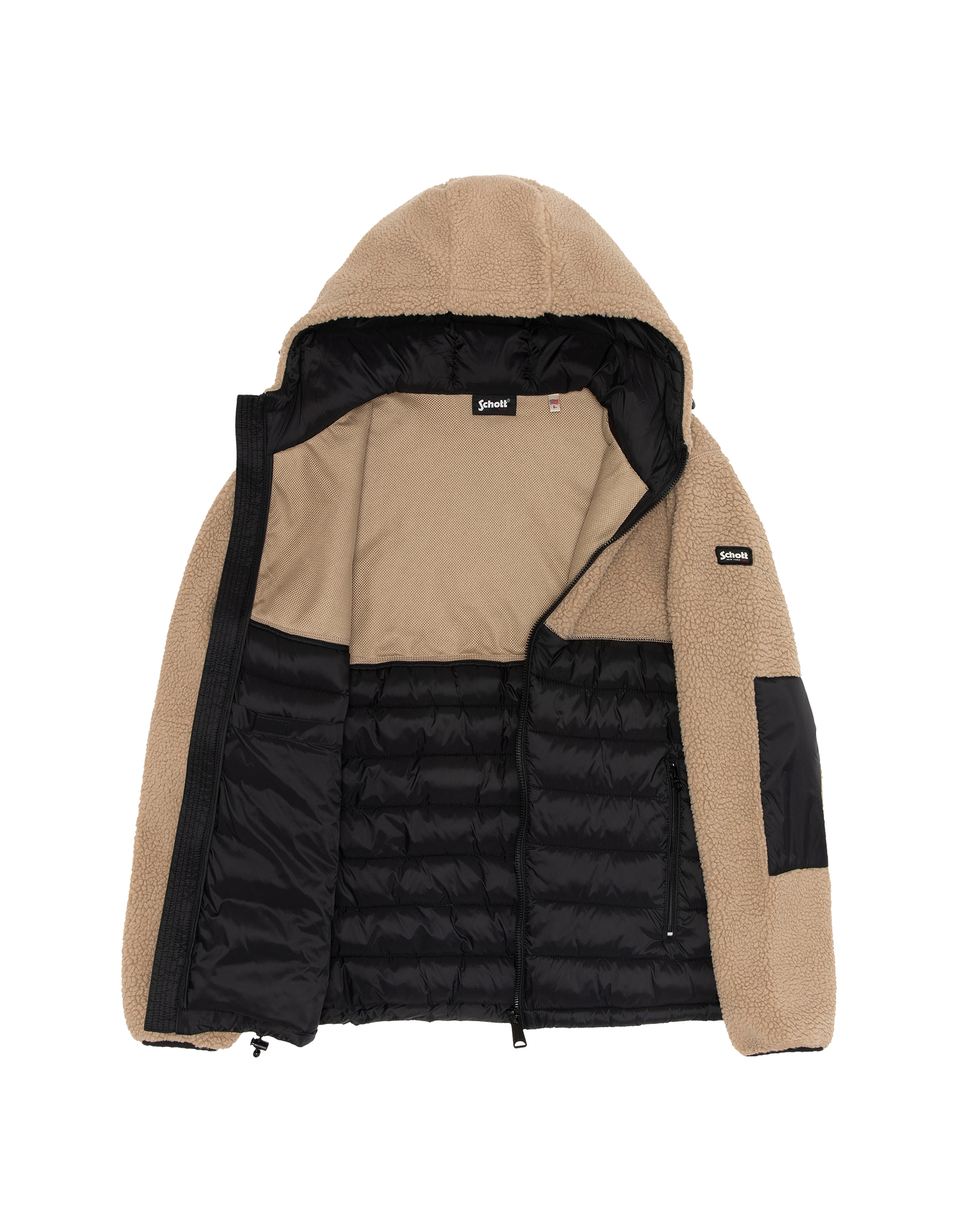 Giacca con cappuccio beige e con cappuccio nero Materiale Sherpa e Nylon coccolone