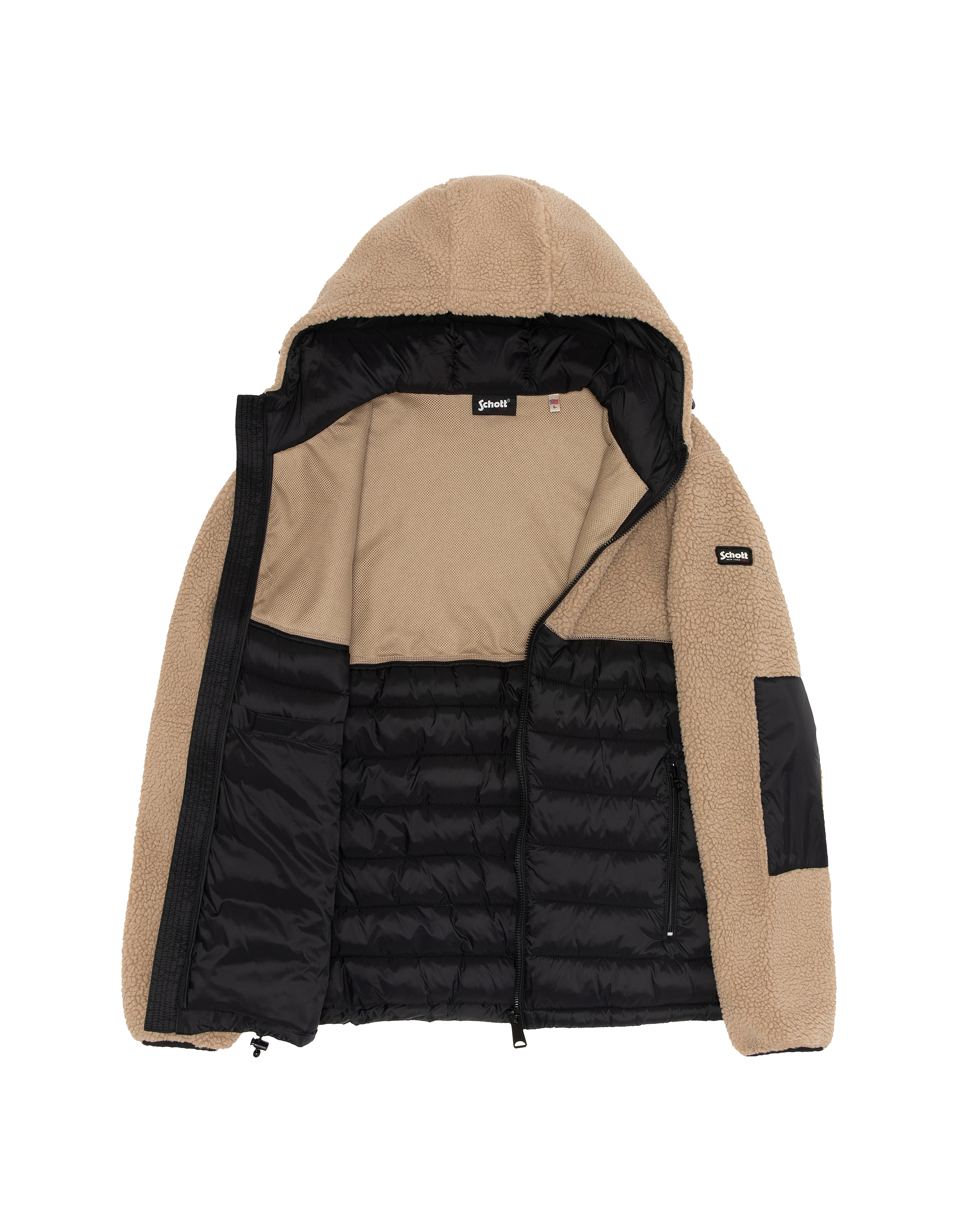 Giacca con cappuccio beige e con cappuccio nero Materiale Sherpa e Nylon coccolone-8