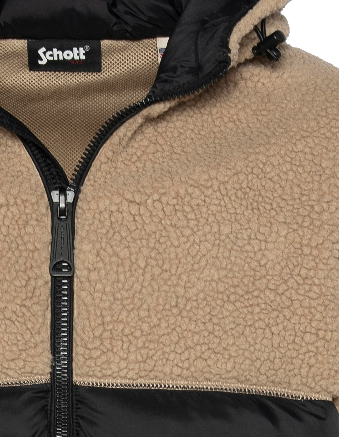 Giacca con cappuccio beige e con cappuccio nero Materiale Sherpa e Nylon coccolone