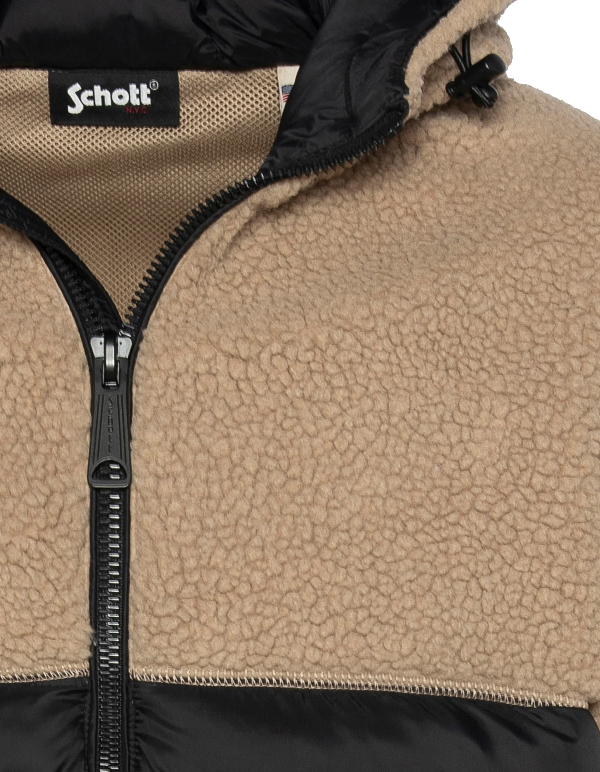 Giacca con cappuccio beige e con cappuccio nero Materiale Sherpa e Nylon coccolone-9