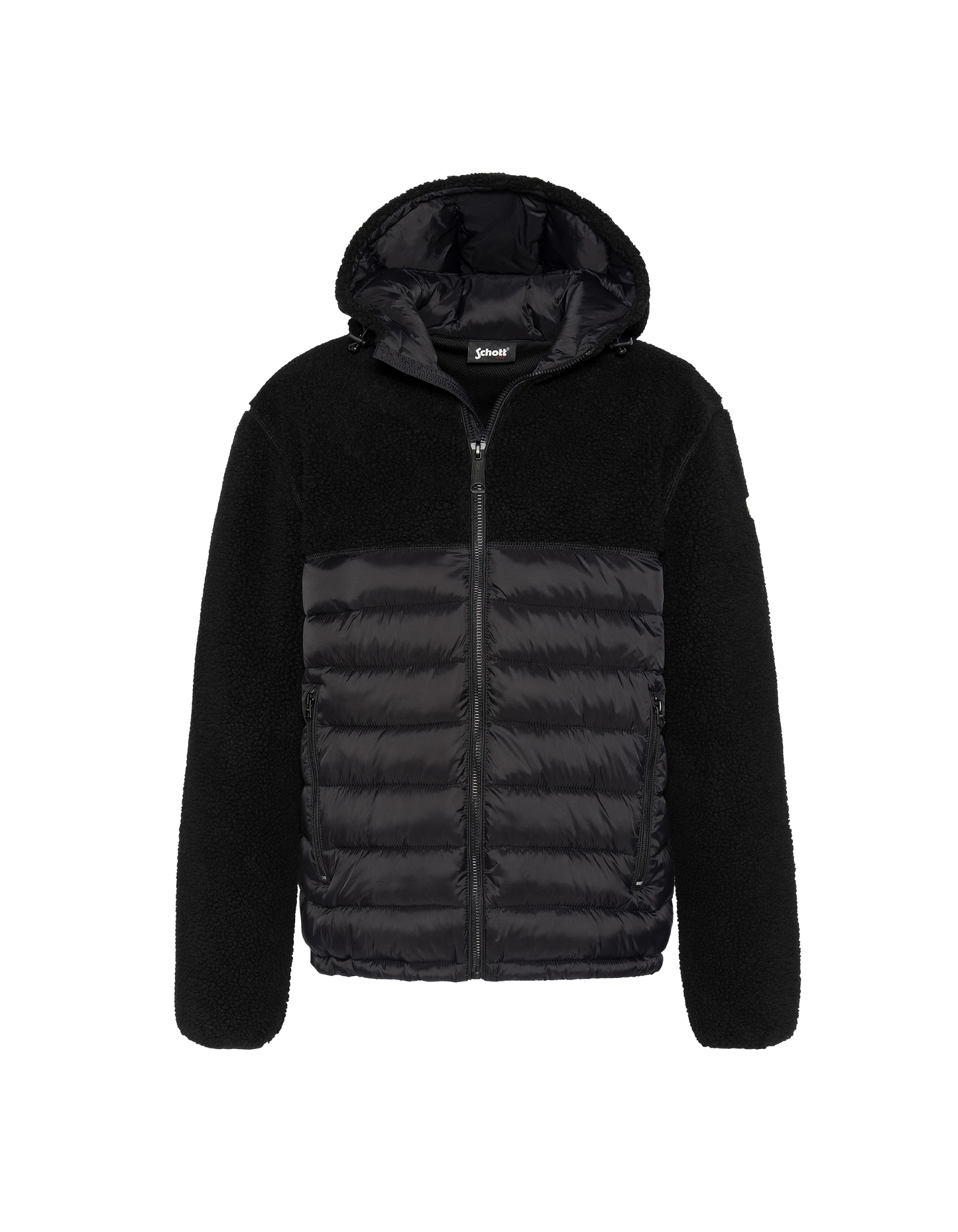 Giacca con cappuccio nero Materiale BI Sherpa e Nylon coccole