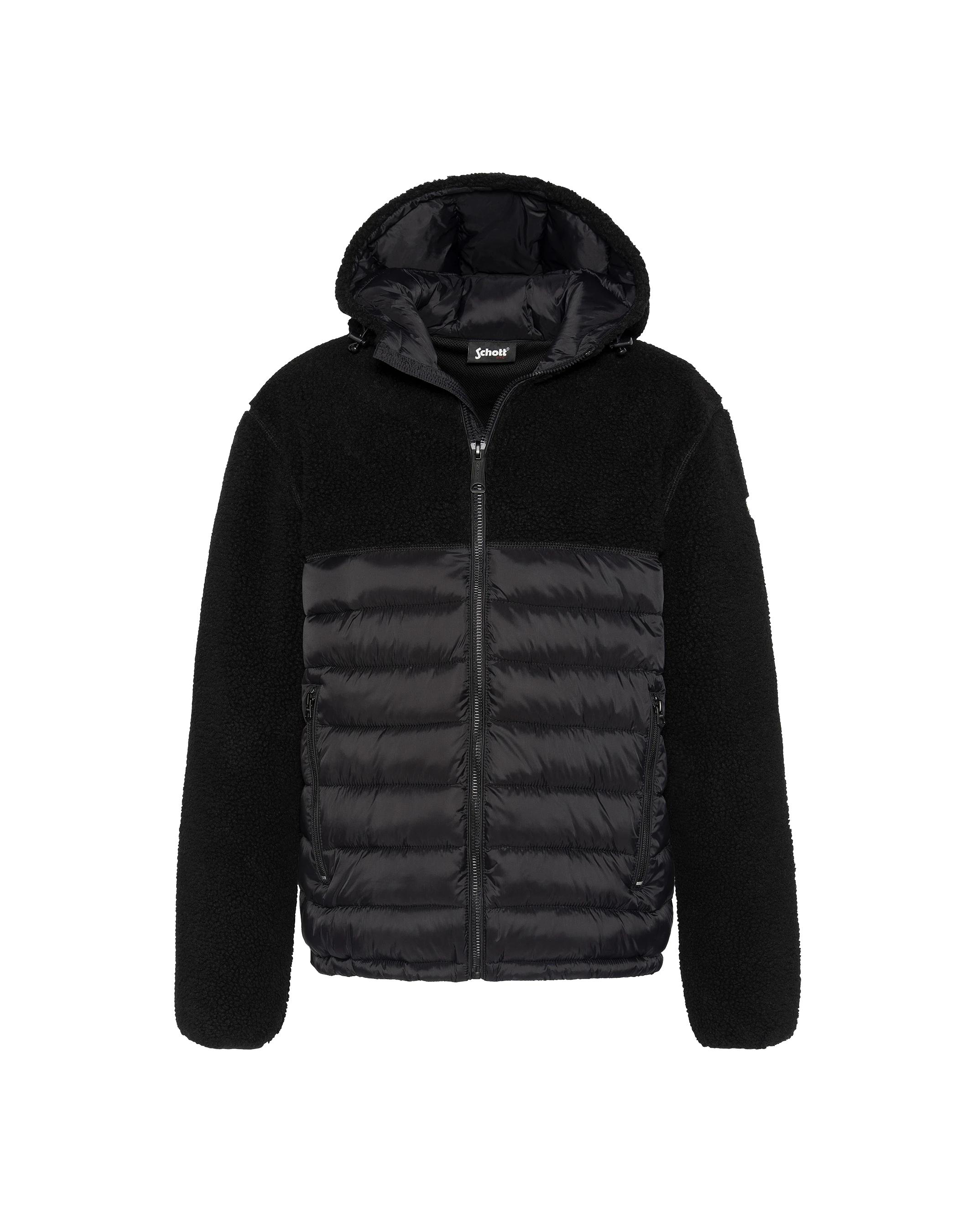 Giacca con cappuccio nero Materiale BI Sherpa e Nylon coccole-1