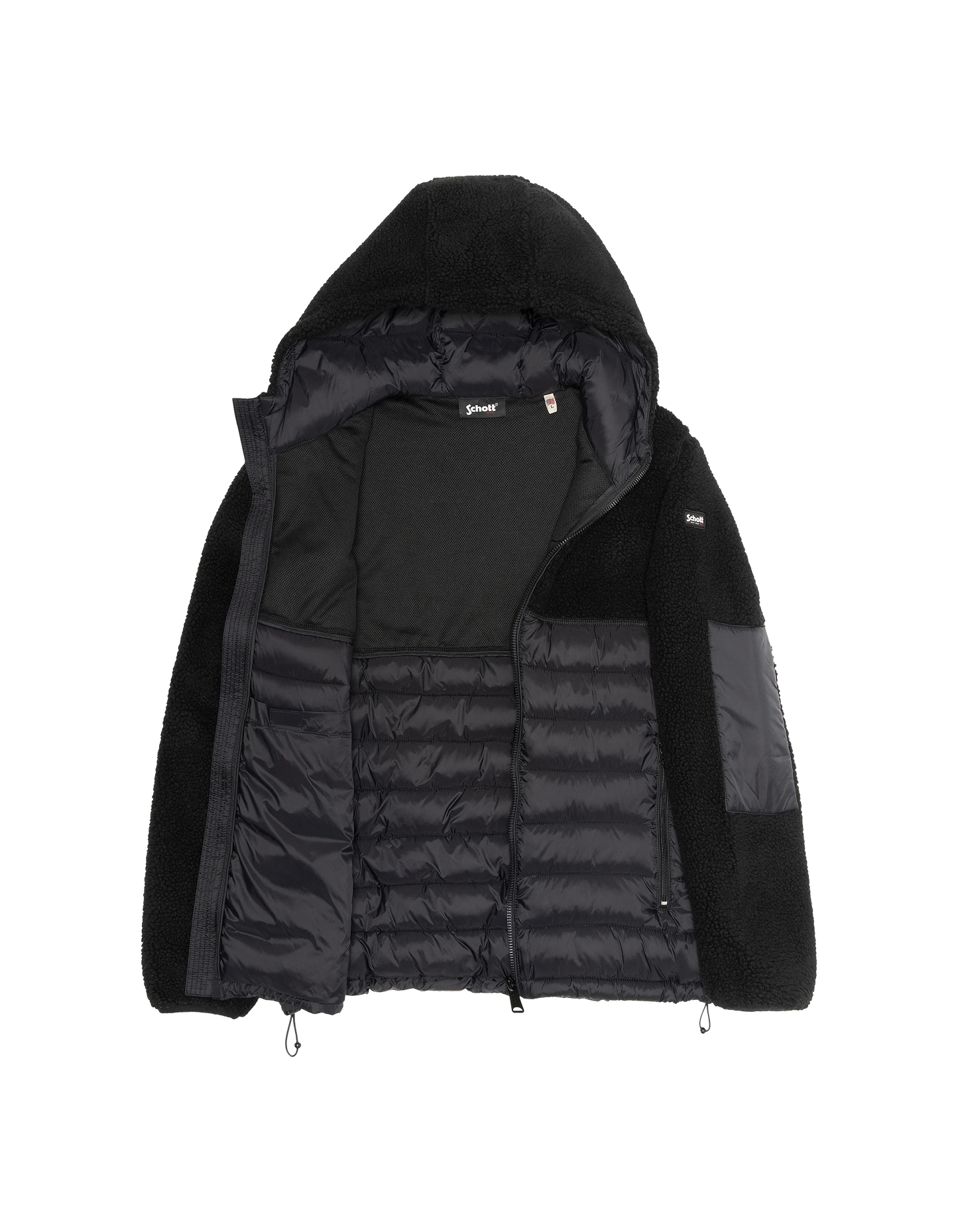 Giacca con cappuccio nero Materiale BI Sherpa e Nylon coccole