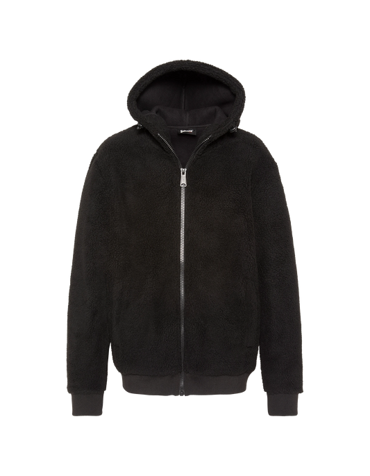 Chaqueta sherpa negra con cremallera y capucha