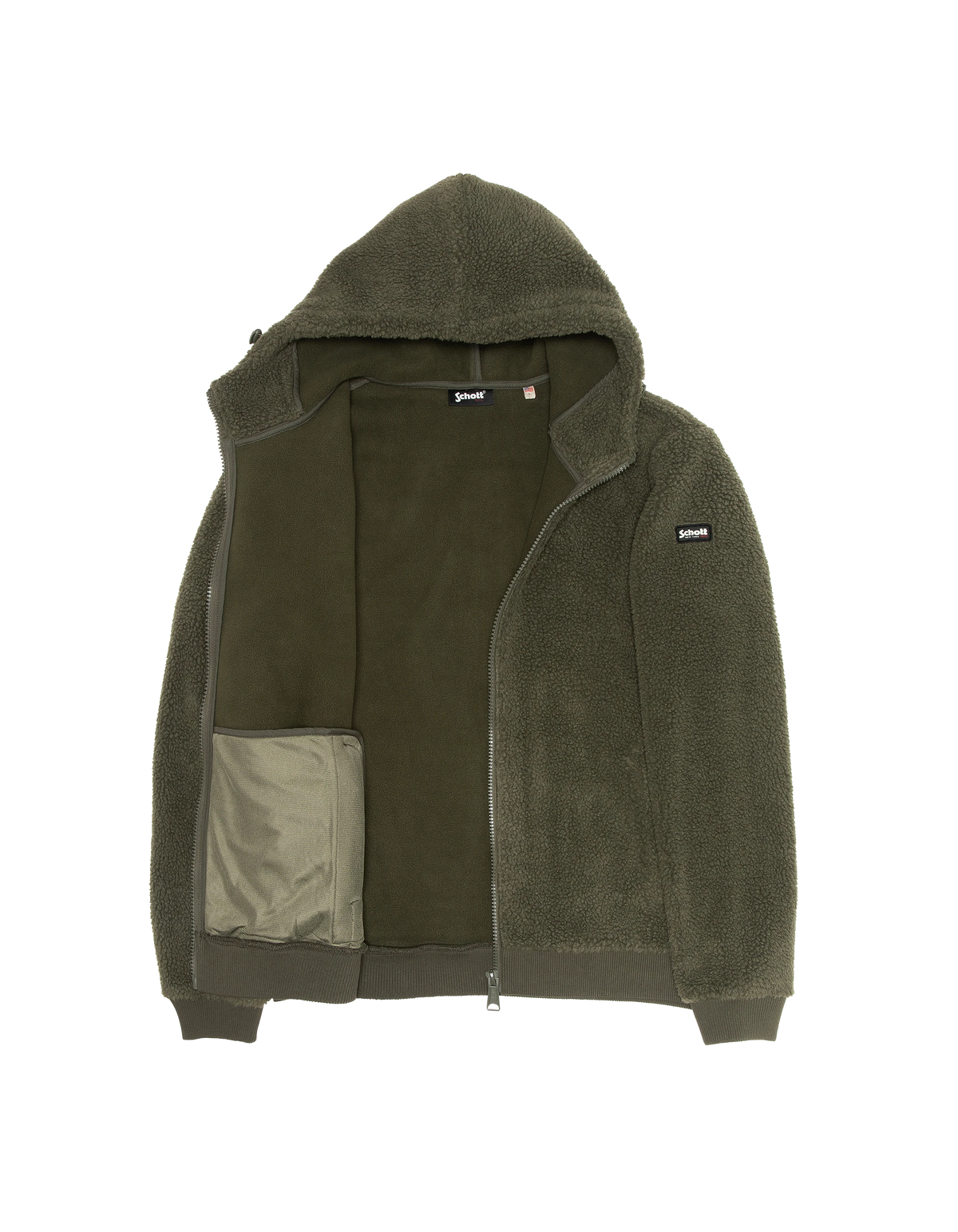 Veste sherpa zippée verte à capuche-4