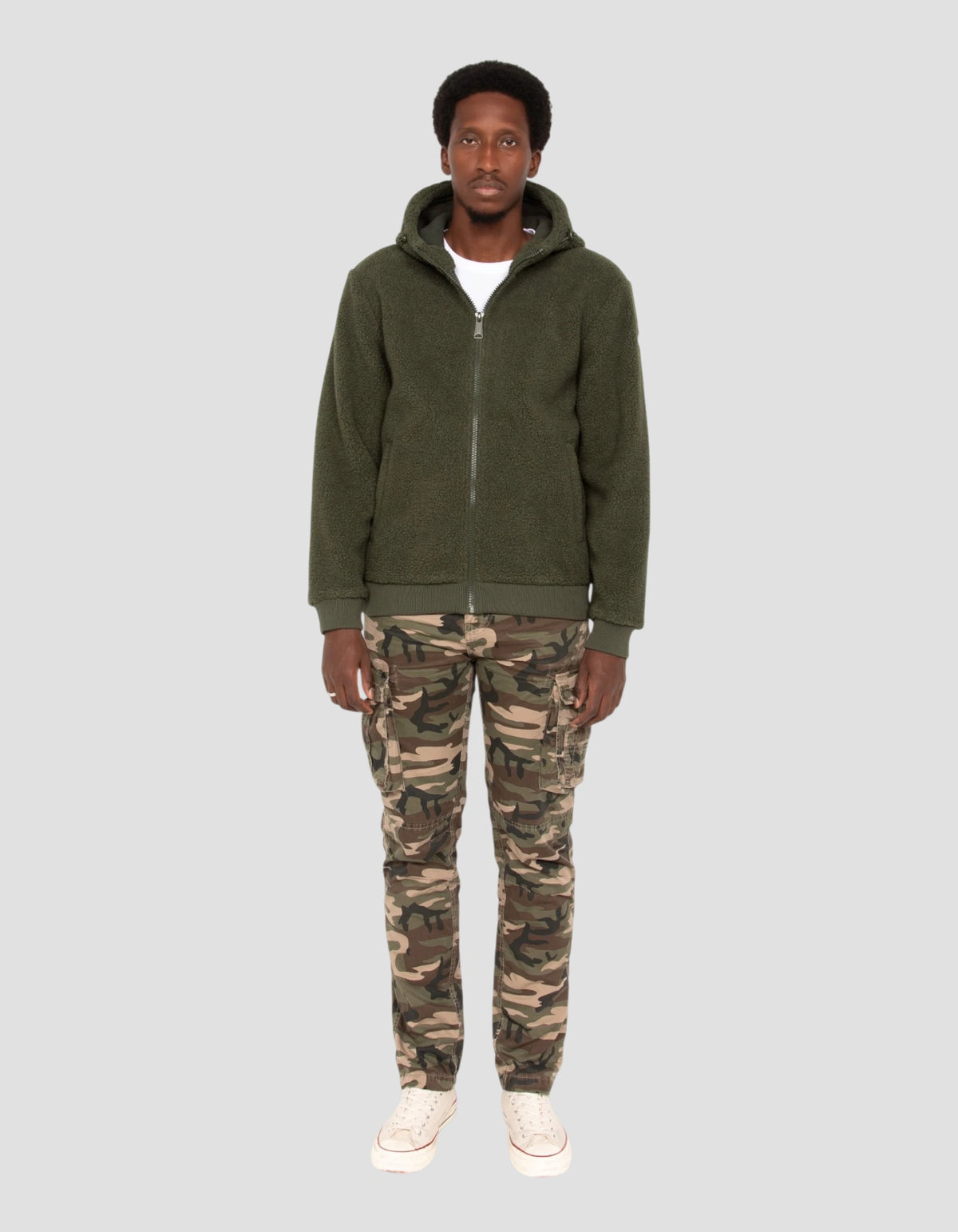 Veste sherpa zippée verte à capuche-1