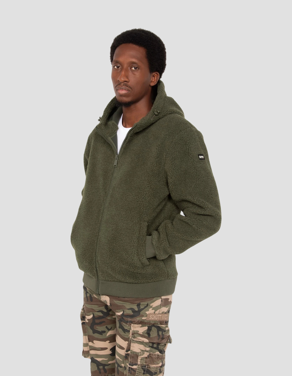 Veste sherpa zippée verte à capuche-3