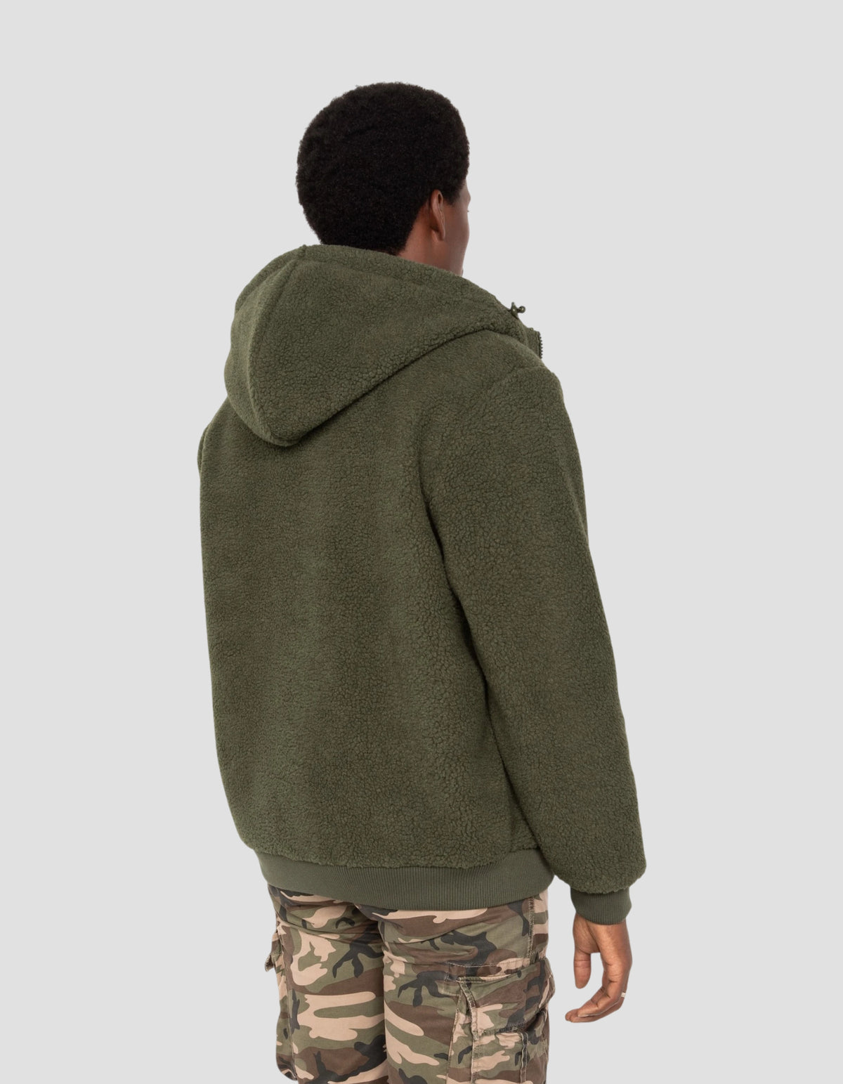 Veste sherpa zippée verte à capuche