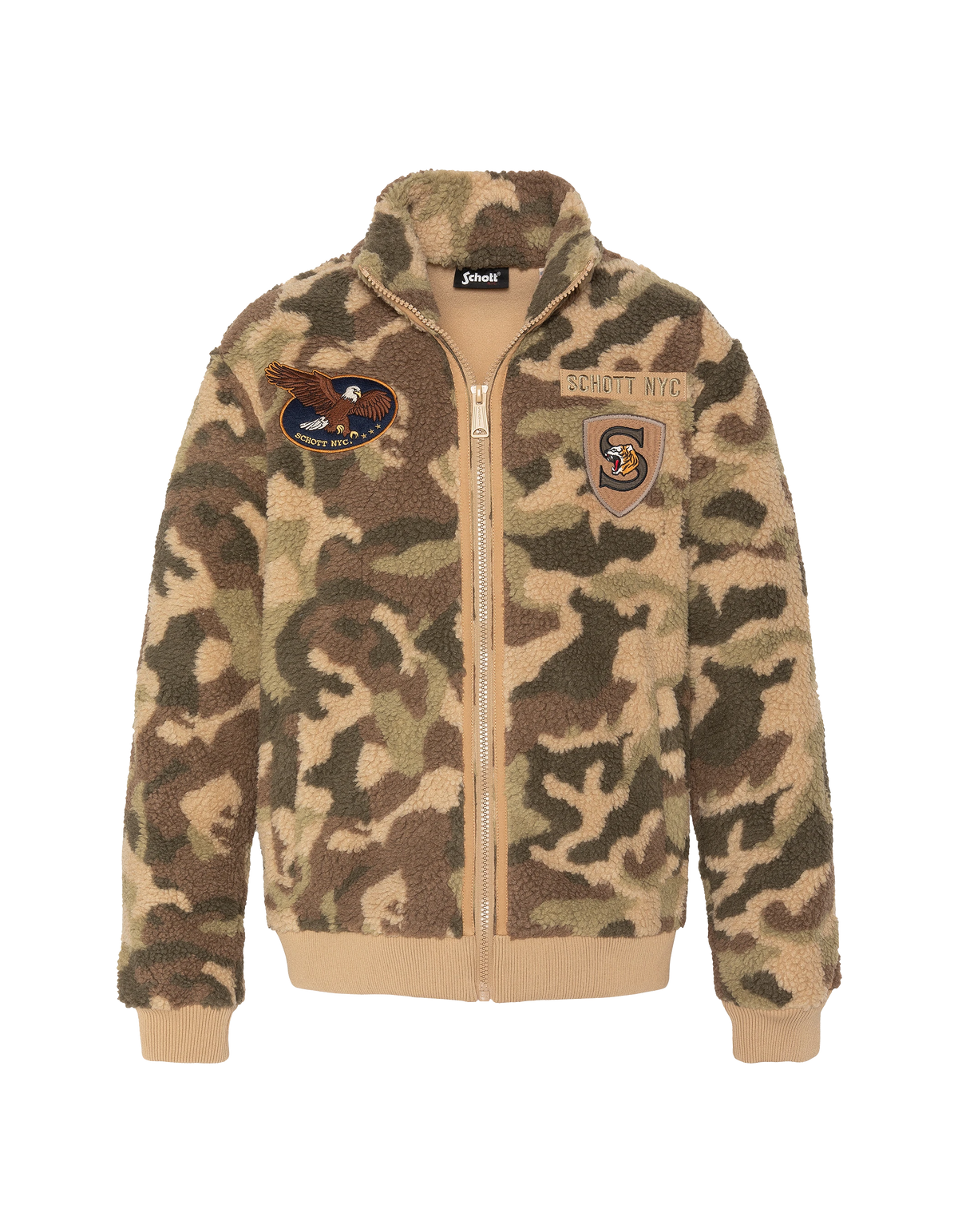 Giacca sherpa militare con zip e stemma mimetico-1