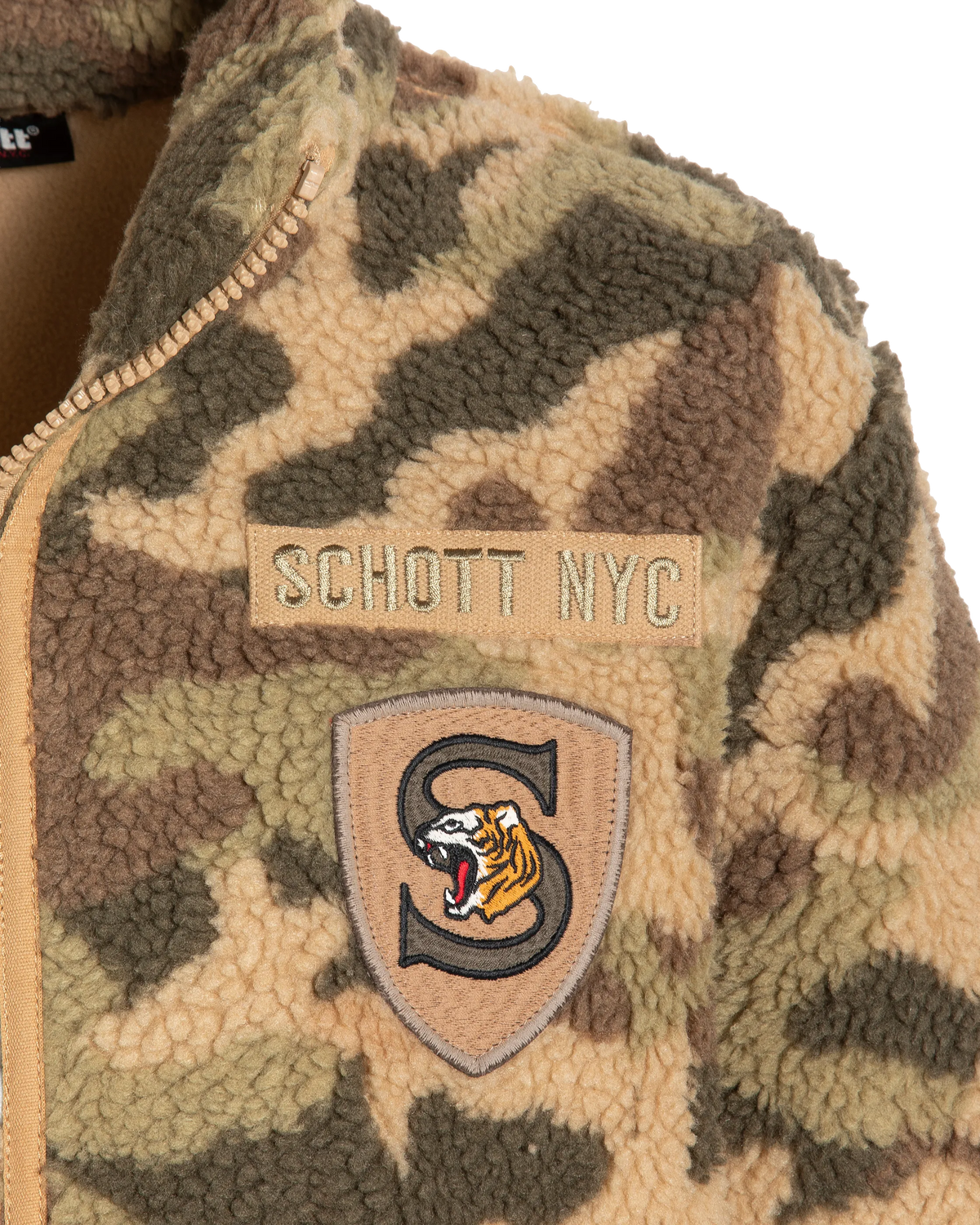Giacca sherpa militare con zip e stemma mimetico-4