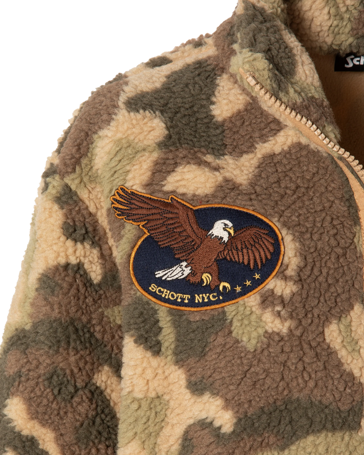 Giacca sherpa militare con zip e stemma mimetico