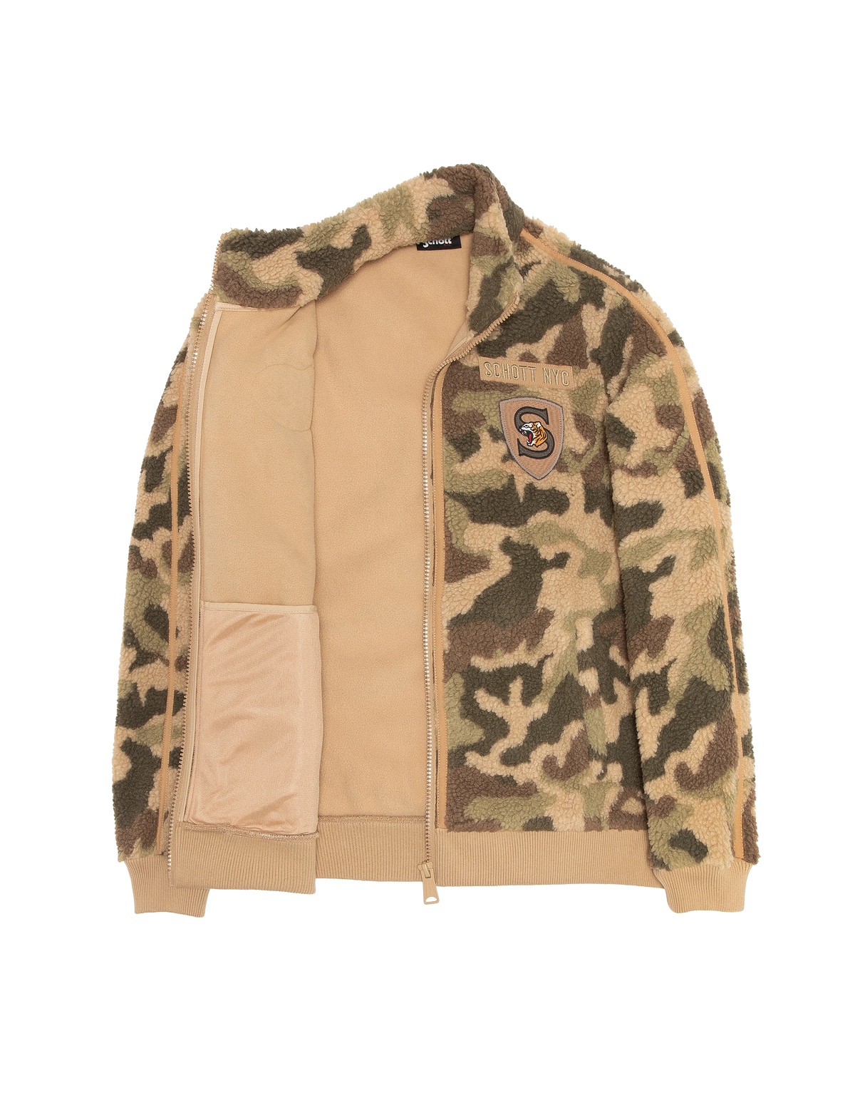 Giacca sherpa militare con zip e stemma mimetico