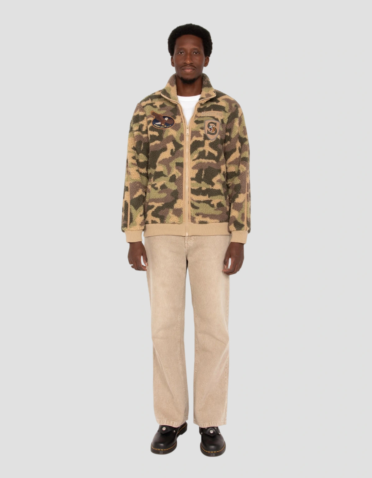Veste army sherpa zippée badgée camouflage