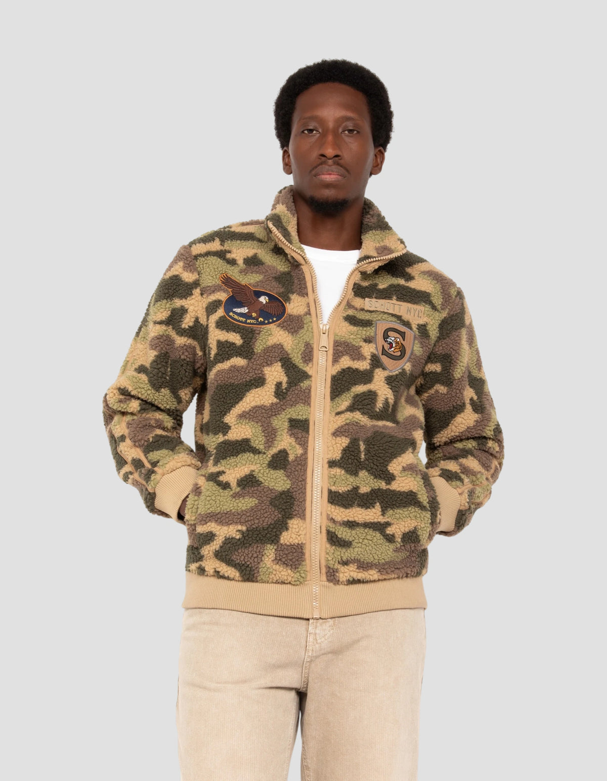 Veste army sherpa zippée badgée camouflage