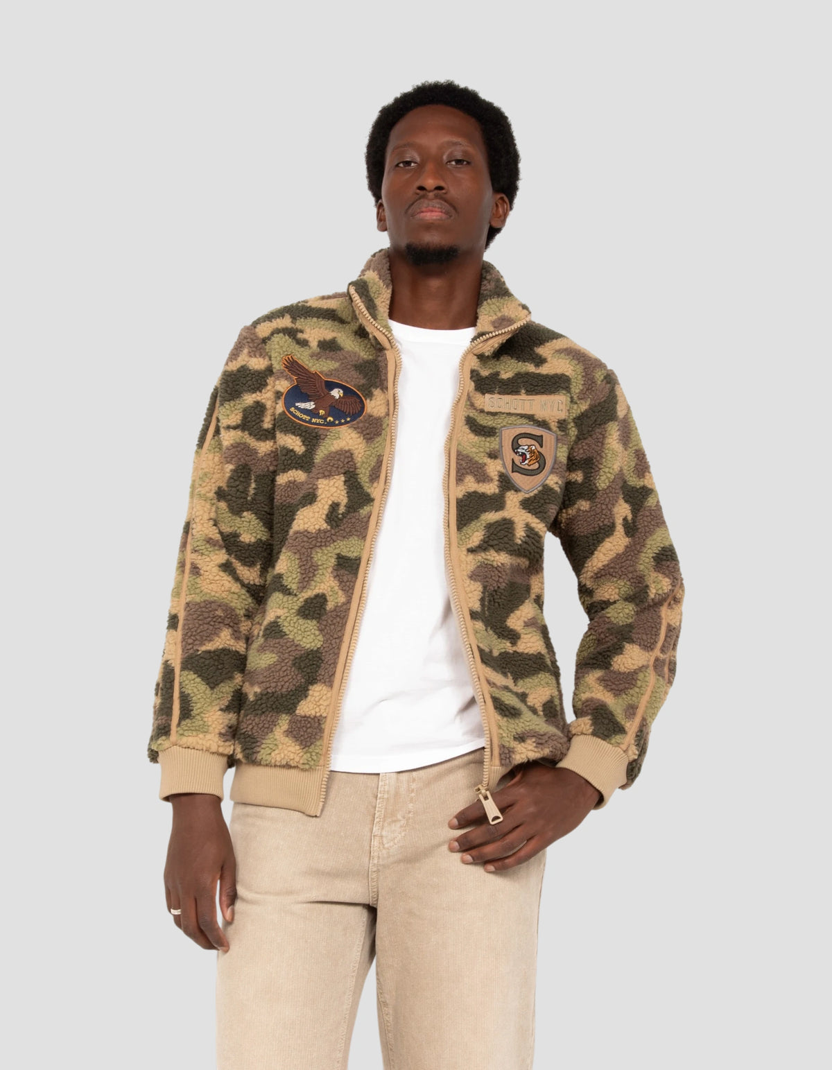 Veste army sherpa zippée badgée camouflage