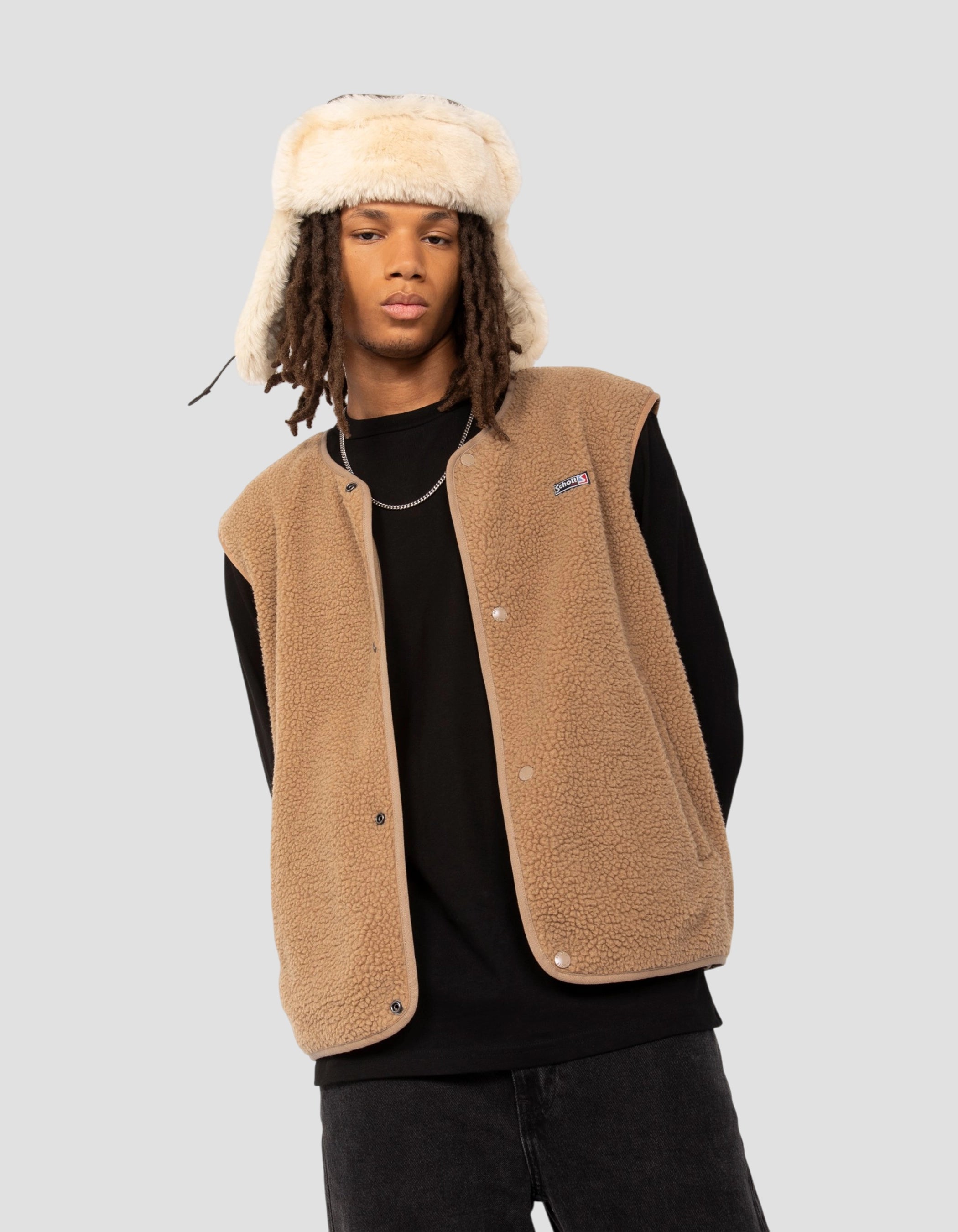 Beige ärmellose Sherpa-Weste-4